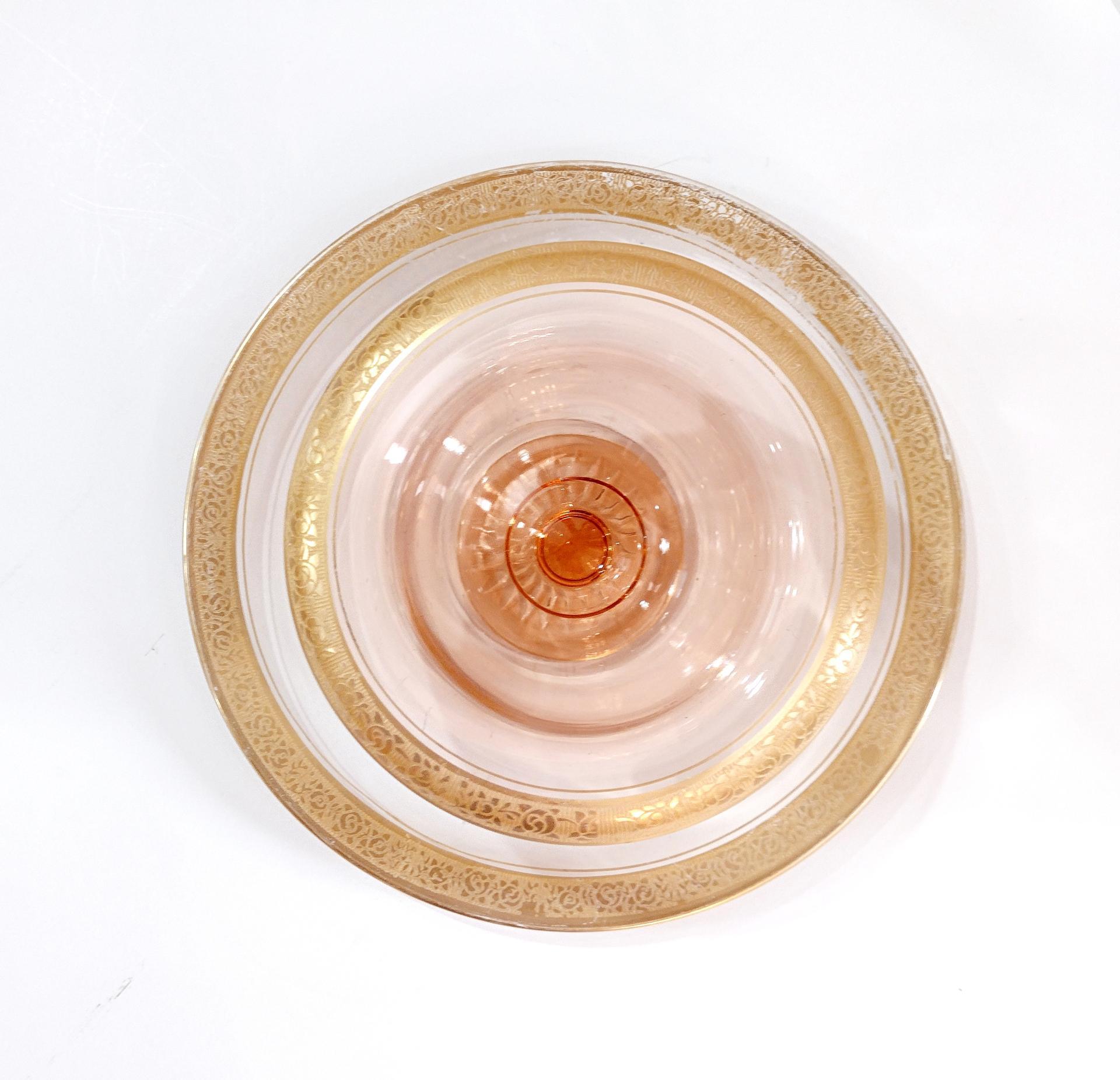 Vintage Glastonbury Rambler Rose Gold Rimmed Footed Mayonnaise Dip Bowl and Serving Plate