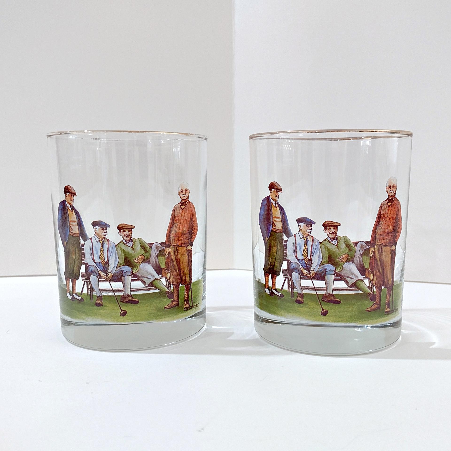 Vintage Golfer Double Old Fashioned Glasses, Golf Player Whisky Rocks Lowball Glasses, Set of 2