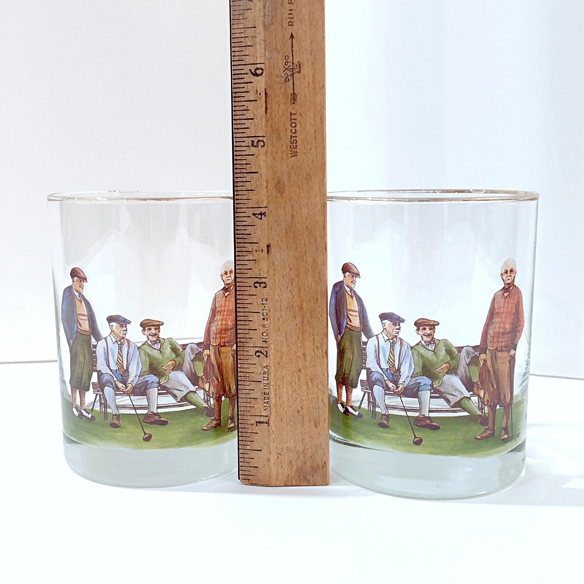 Vintage Golfer Double Old Fashioned Glasses, Golf Player Whisky Rocks Lowball Glasses, Set of 2
