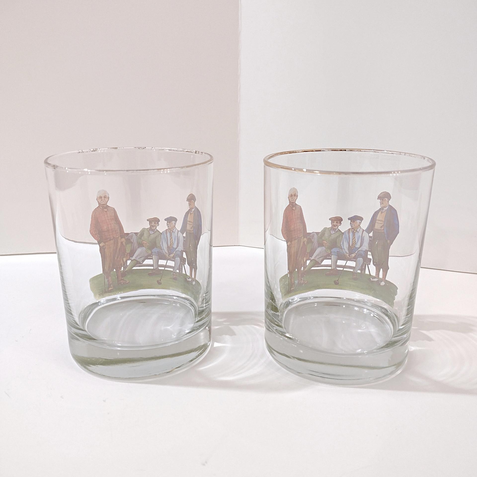 Vintage Golfer Double Old Fashioned Glasses, Golf Player Whisky Rocks Lowball Glasses, Set of 2
