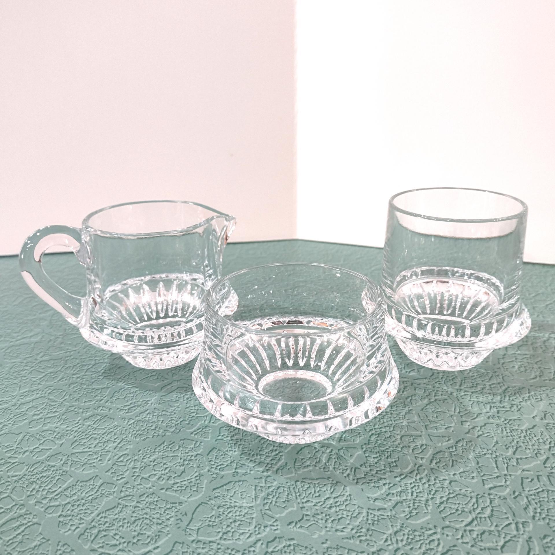 Vintage Gorham Lyric Crystal Creamer, Sugar, and Condiment Bowl Set of Three