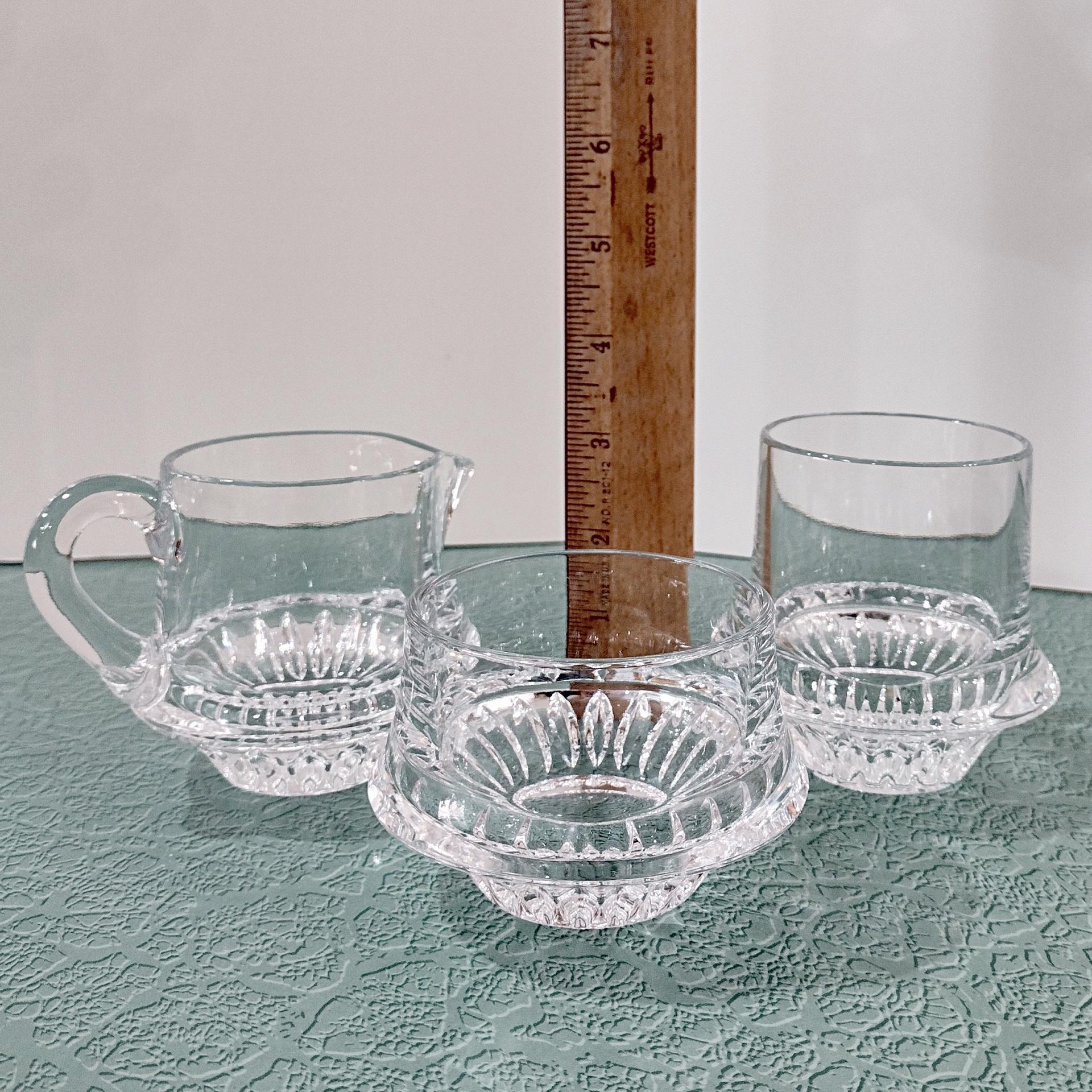 Vintage Gorham Lyric Crystal Creamer, Sugar, and Condiment Bowl Set of Three