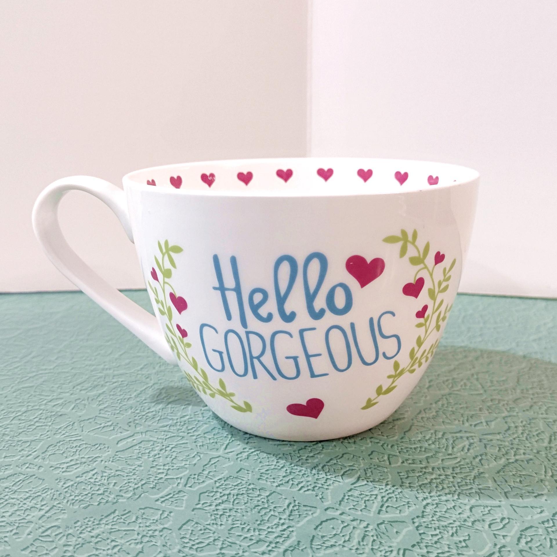 Hello Gorgeous Oversized Coffee Tea Mug, Portobello By Design Bone China, Valentines Day Gift