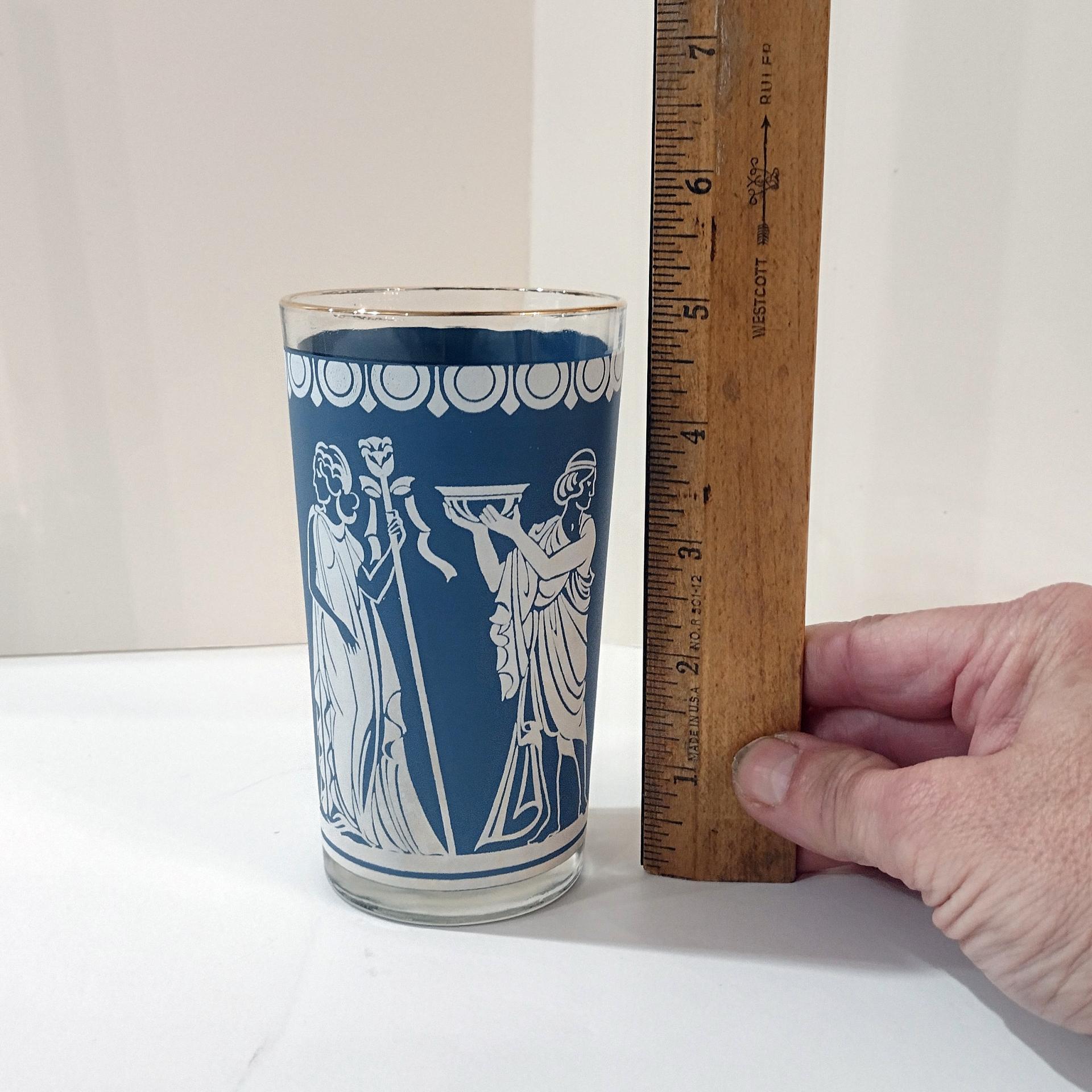 Vintage Jeanette Corinthian Blue Hellenic Greek Roman Themed Glasses, Set of 6