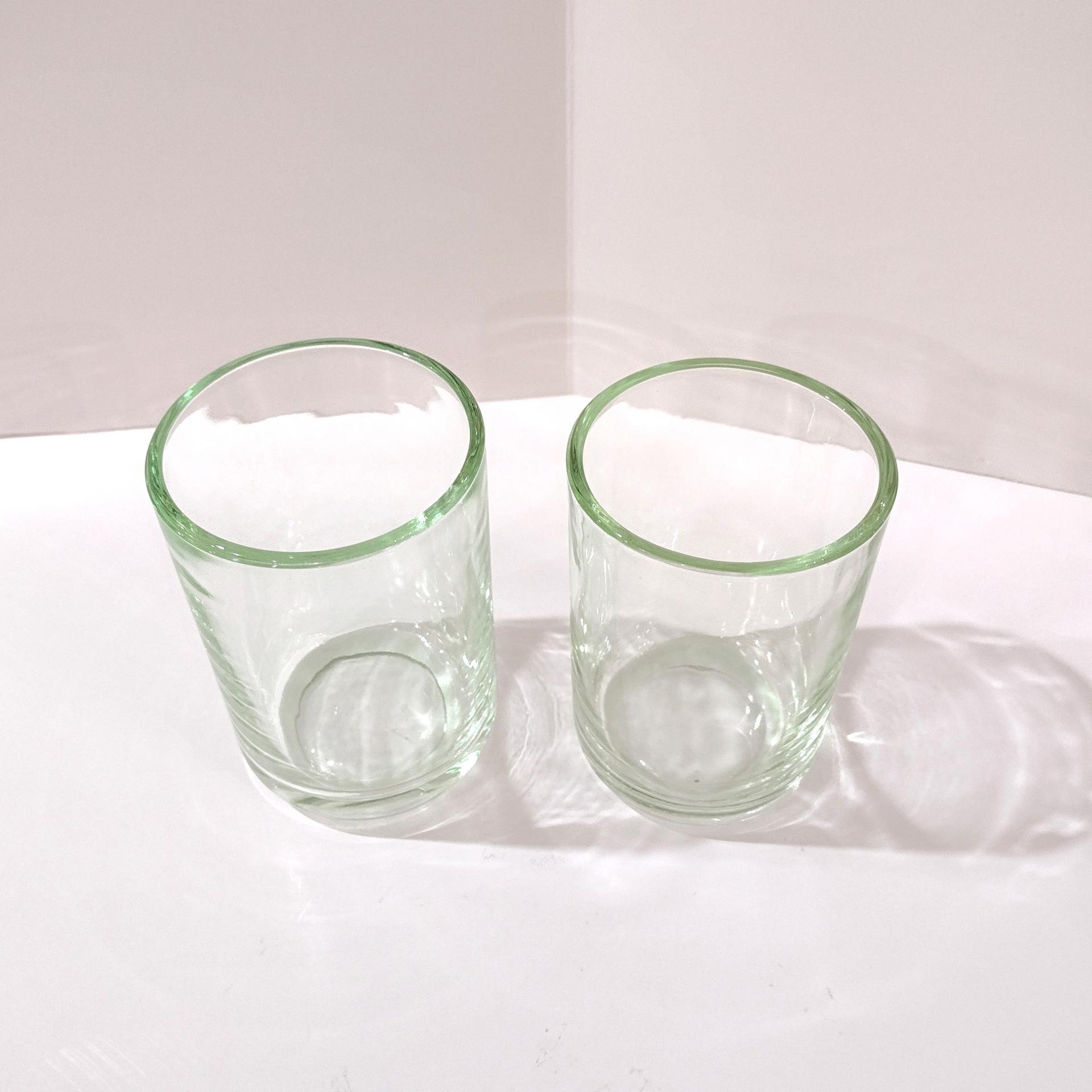 Vintage Handblown Green Glass Tumblers, Set of Two, Juice Glasses