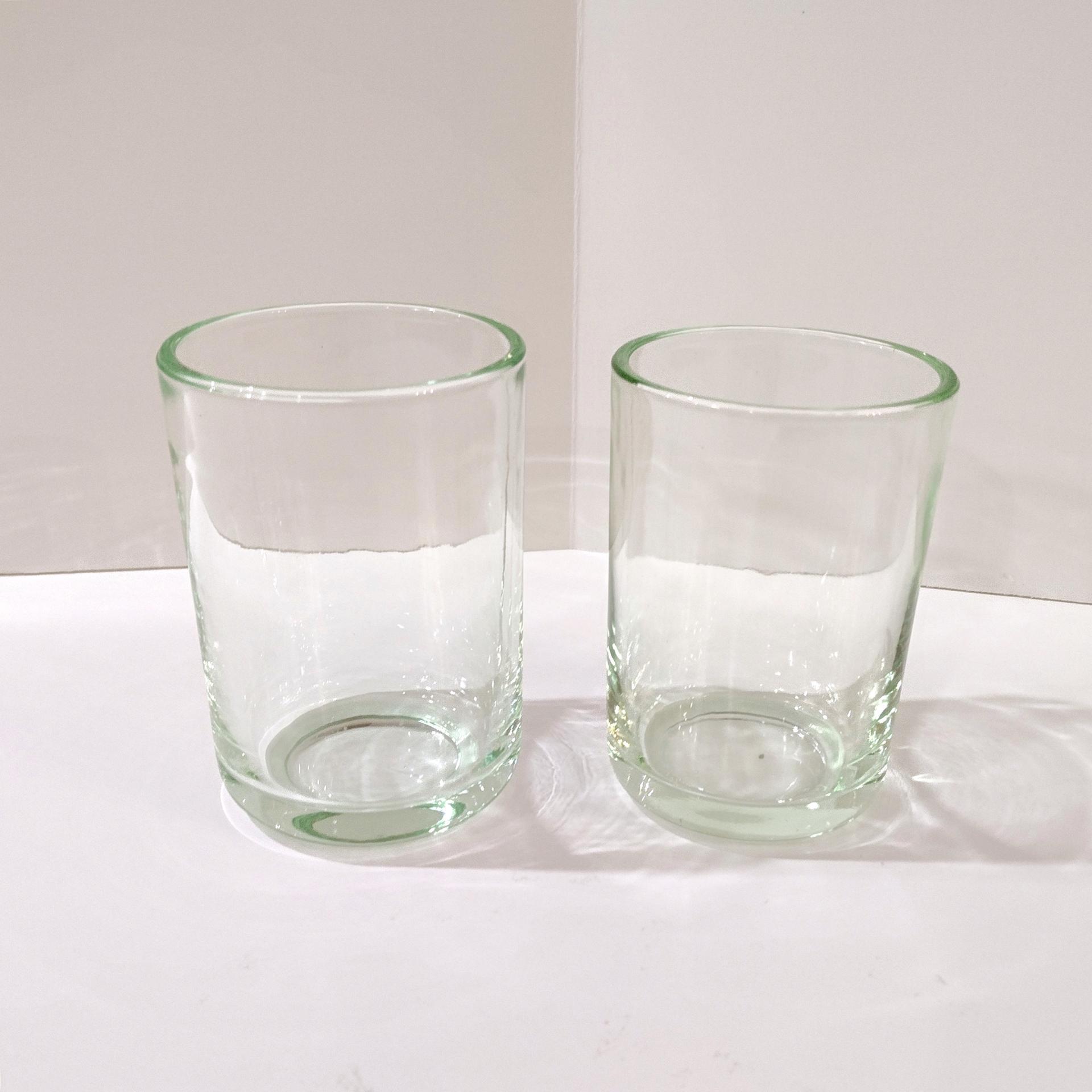 Vintage Handblown Green Glass Tumblers, Set of Two, Juice Glasses