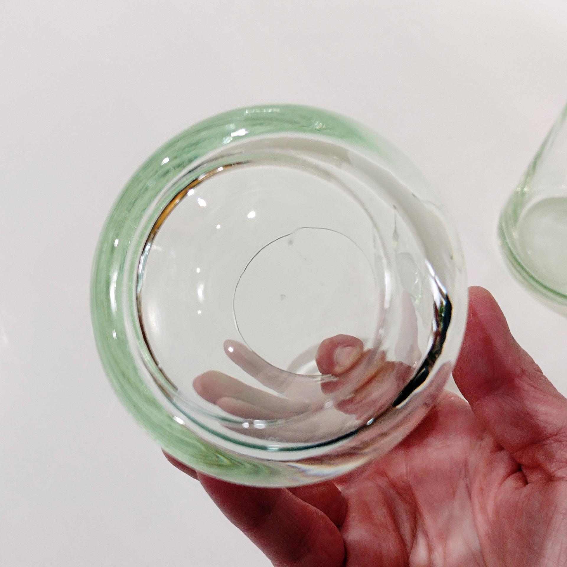 Vintage Handblown Green Glass Tumblers, Set of Two, Juice Glasses