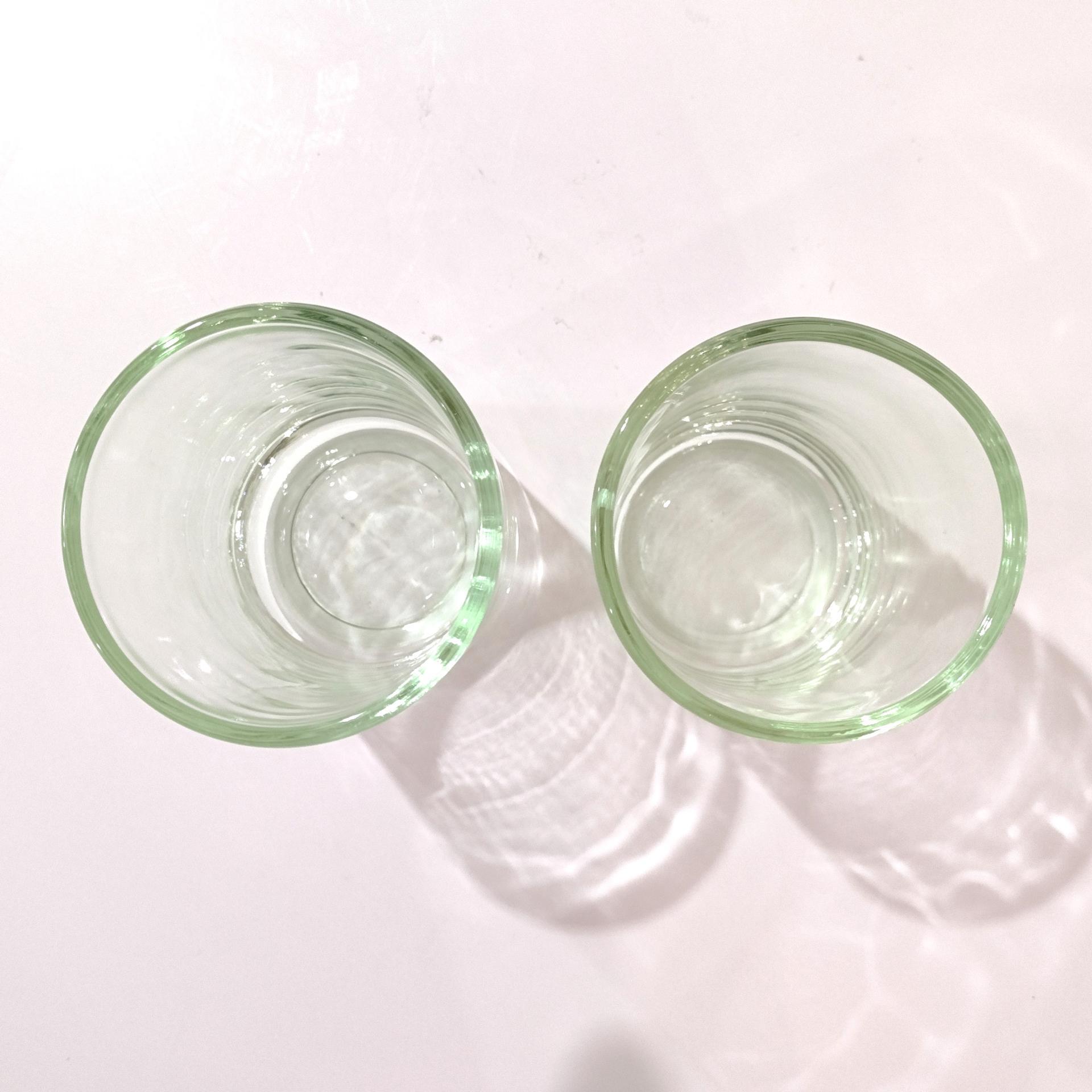 Vintage Handblown Green Glass Tumblers, Set of Two, Juice Glasses
