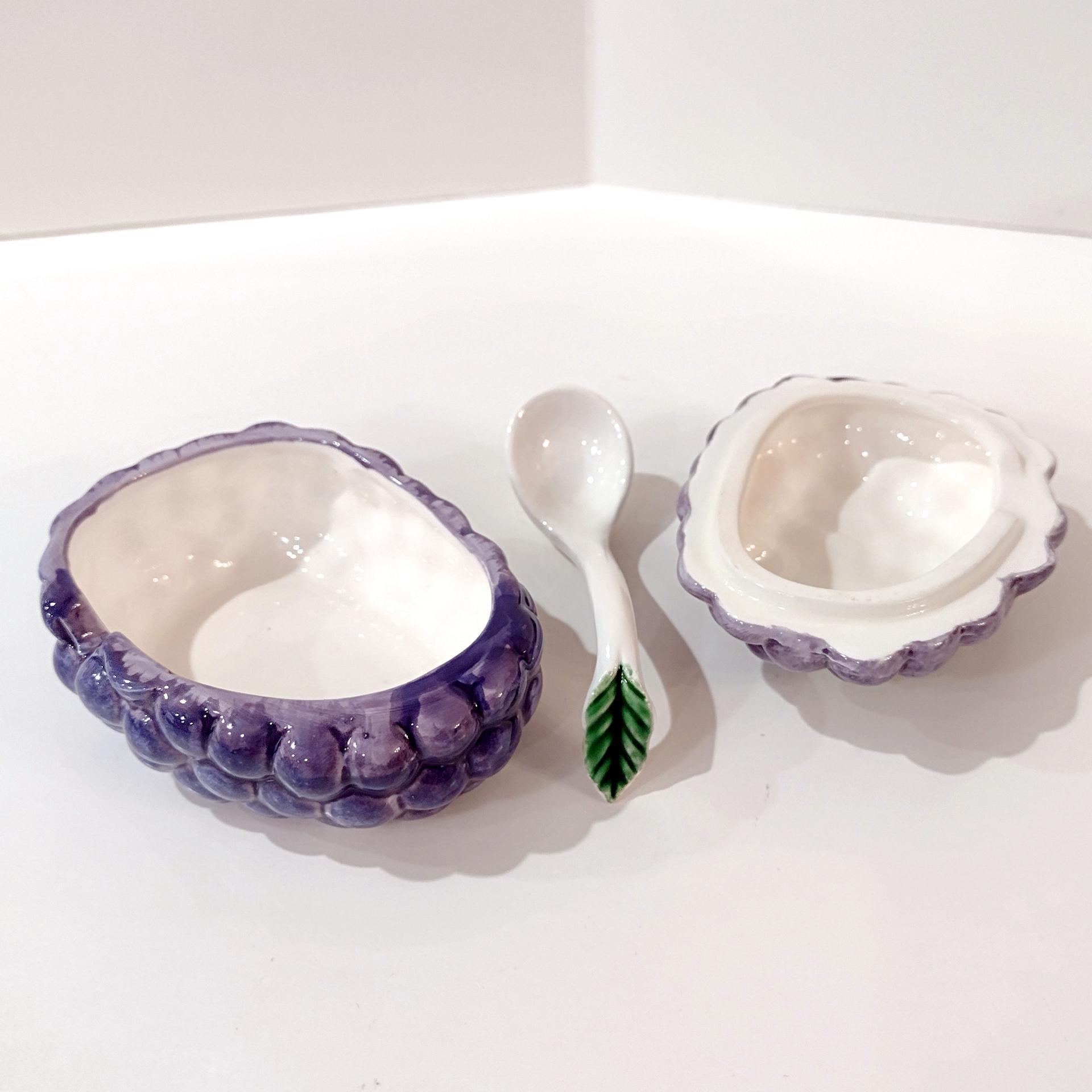 Vintage Ceramic Grape Cluster Covered Jam Pot, Lord and Taylor Grape Lidded Jelly Bowl Dish