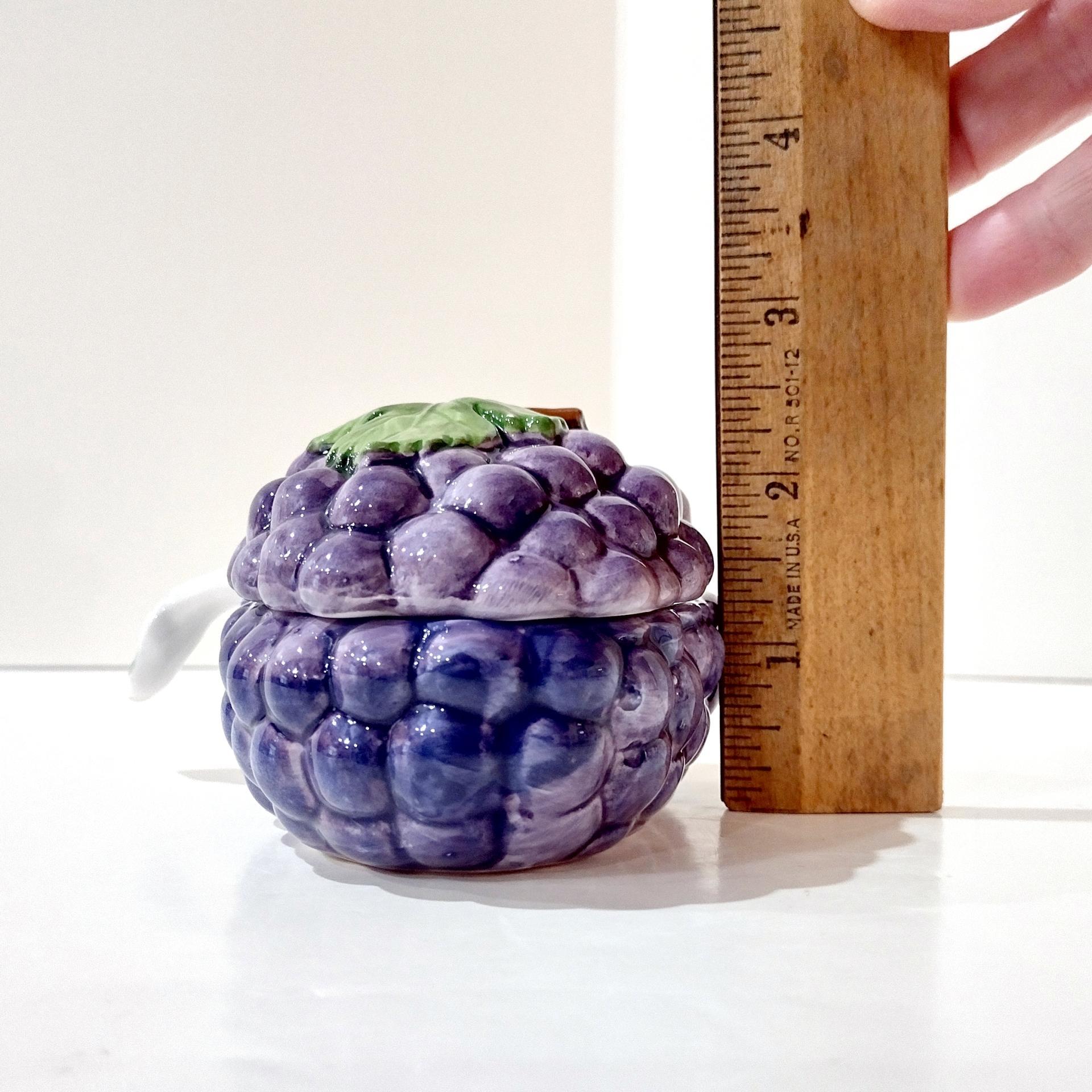 Vintage Ceramic Grape Cluster Covered Jam Pot, Lord and Taylor Grape Lidded Jelly Bowl Dish
