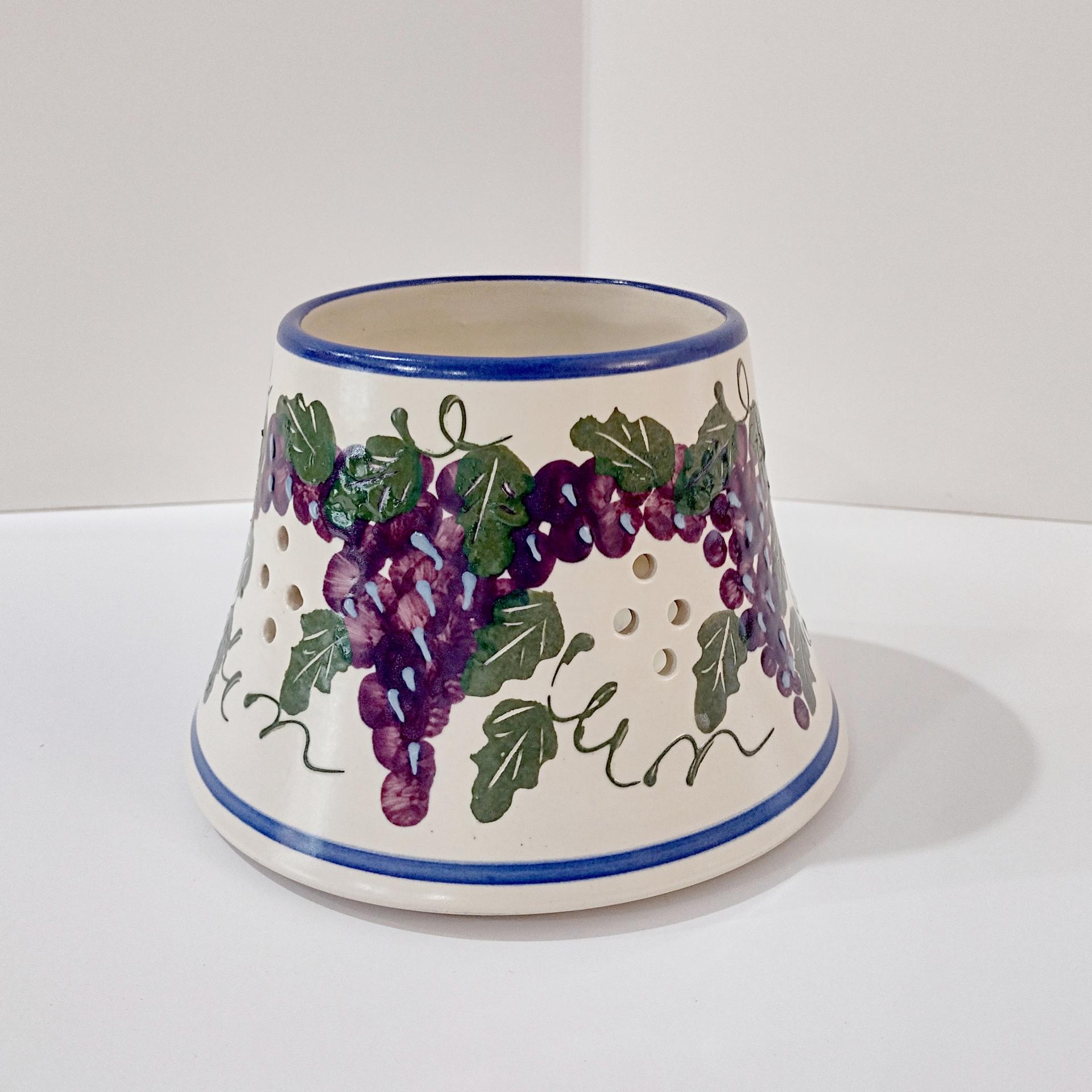 Vintage Grape Vine Ceramic Jar Candle Shade, Purple, Green, Blue and White Candle Topper Accessory