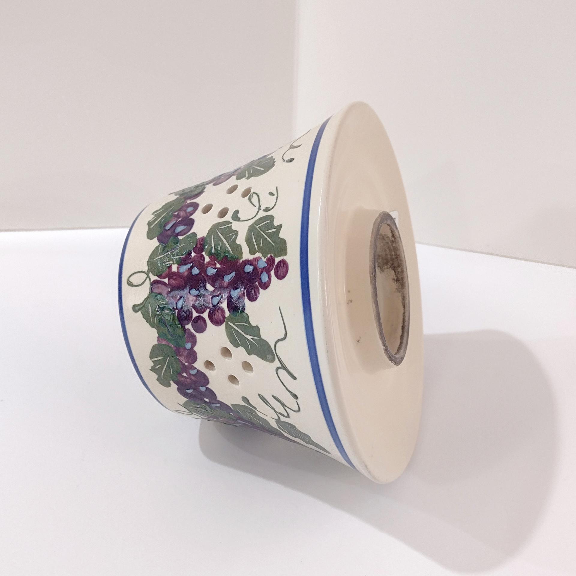 Vintage Grape Vine Ceramic Jar Candle Shade, Purple, Green, Blue and White Candle Topper Accessory