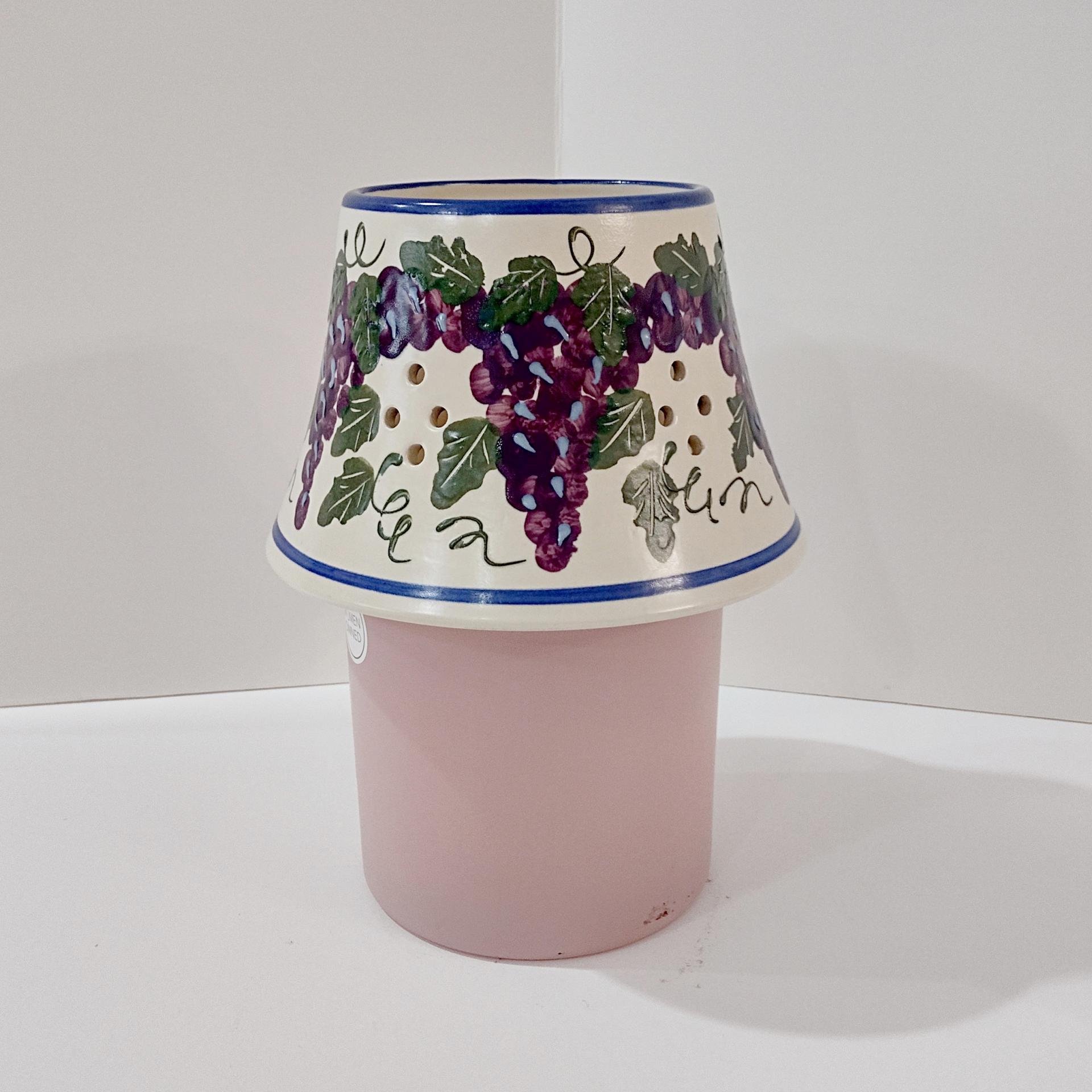 Vintage Grape Vine Ceramic Jar Candle Shade, Purple, Green, Blue and White Candle Topper Accessory