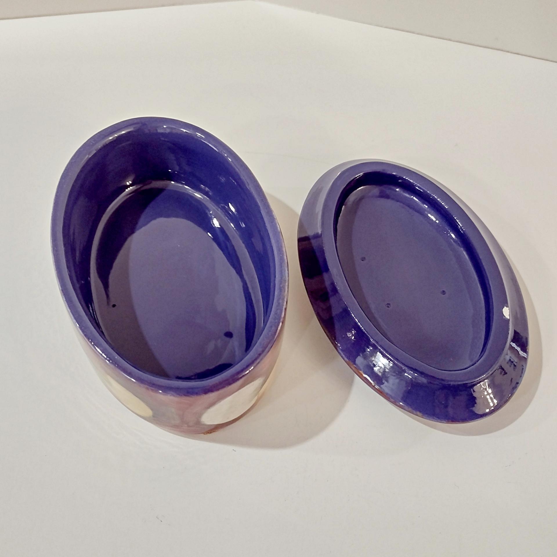 Vintage Signed Harris Cies Covered Ceramic Trinket Jewelry Dish with Floral Design, Post Modern Studio Pottery