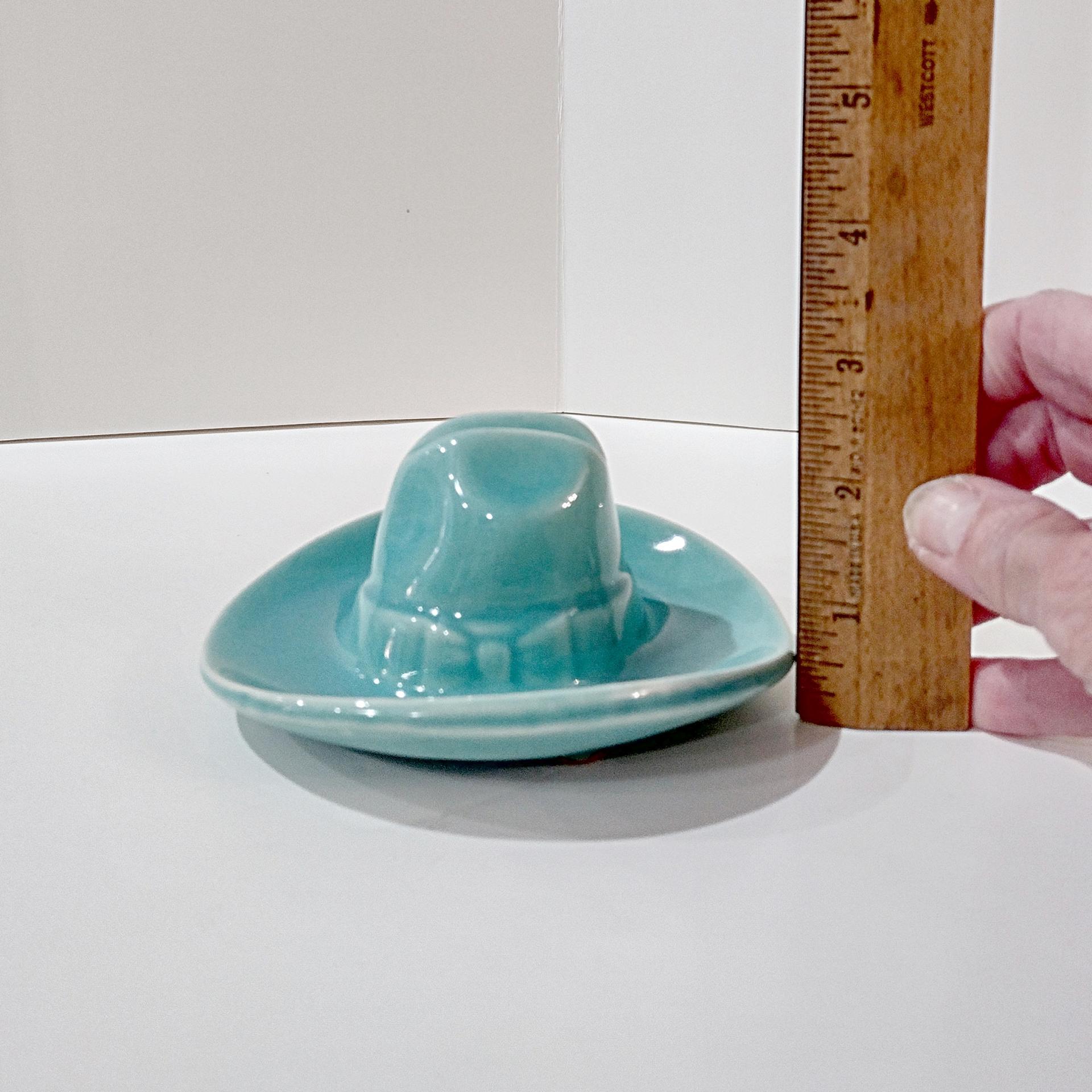 Vintage Bauer Pottery Ceramic Cowboy Hat Ashtray, Aqua Blue Trinket Ring Dish