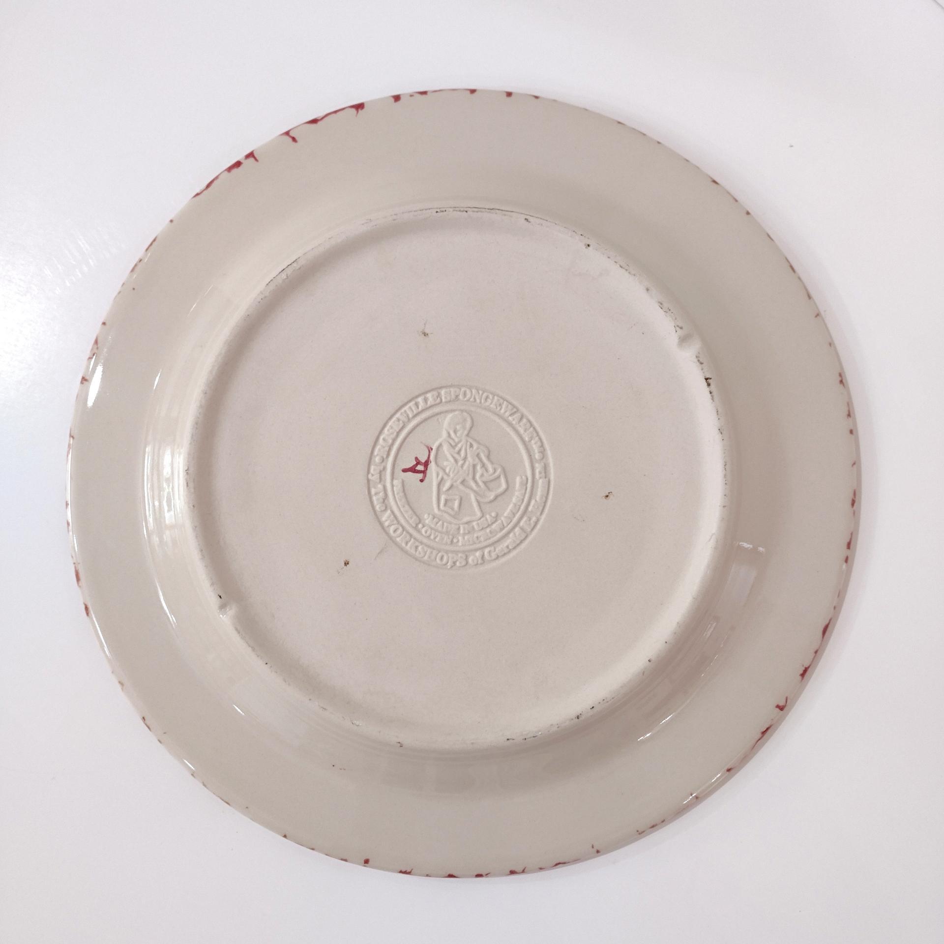 Vintage Rose Red Spongeware Ceramic Dinner Plate, Workshops of Gerald E Henn Pottery