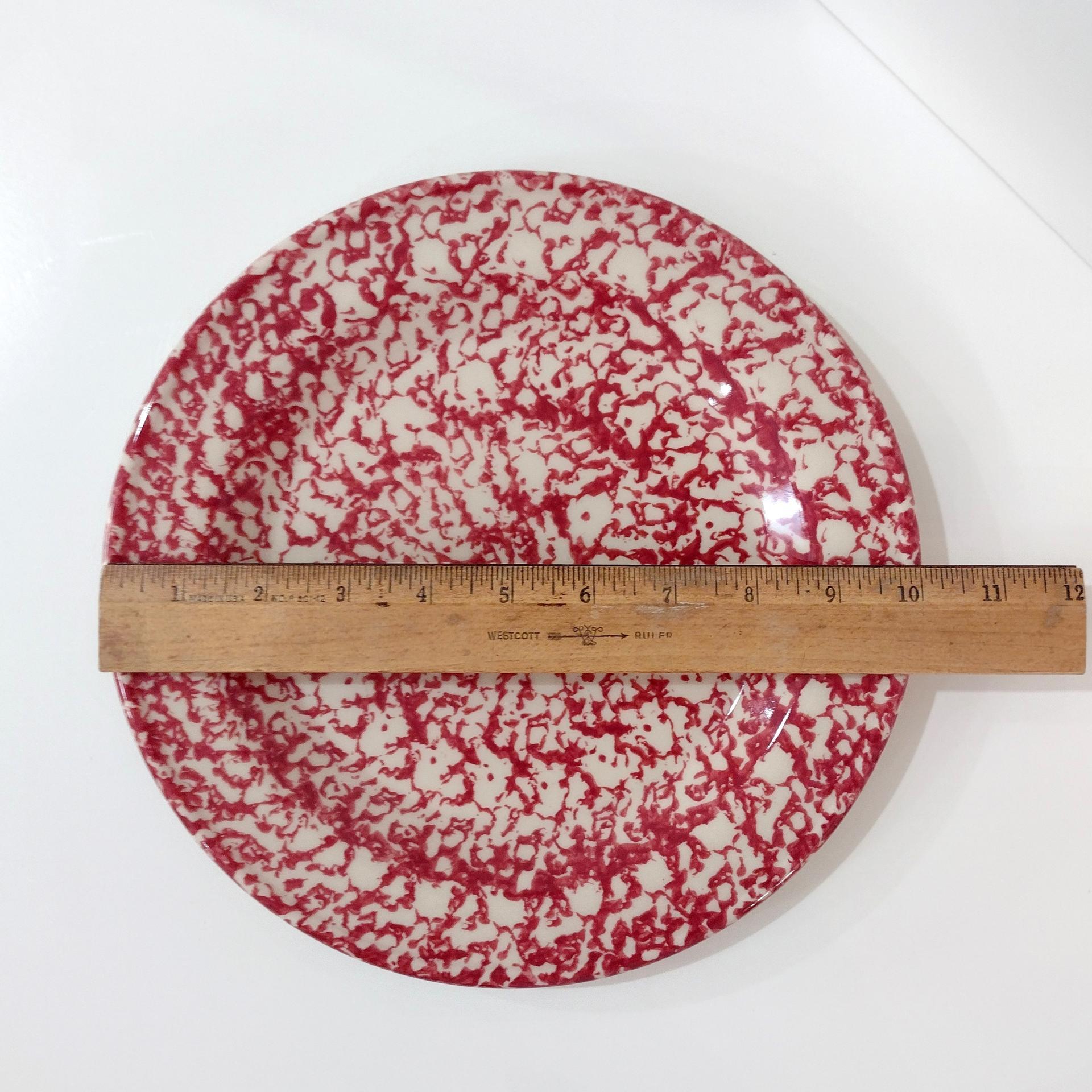 Vintage Rose Red Spongeware Ceramic Dinner Plate, Workshops of Gerald E Henn Pottery