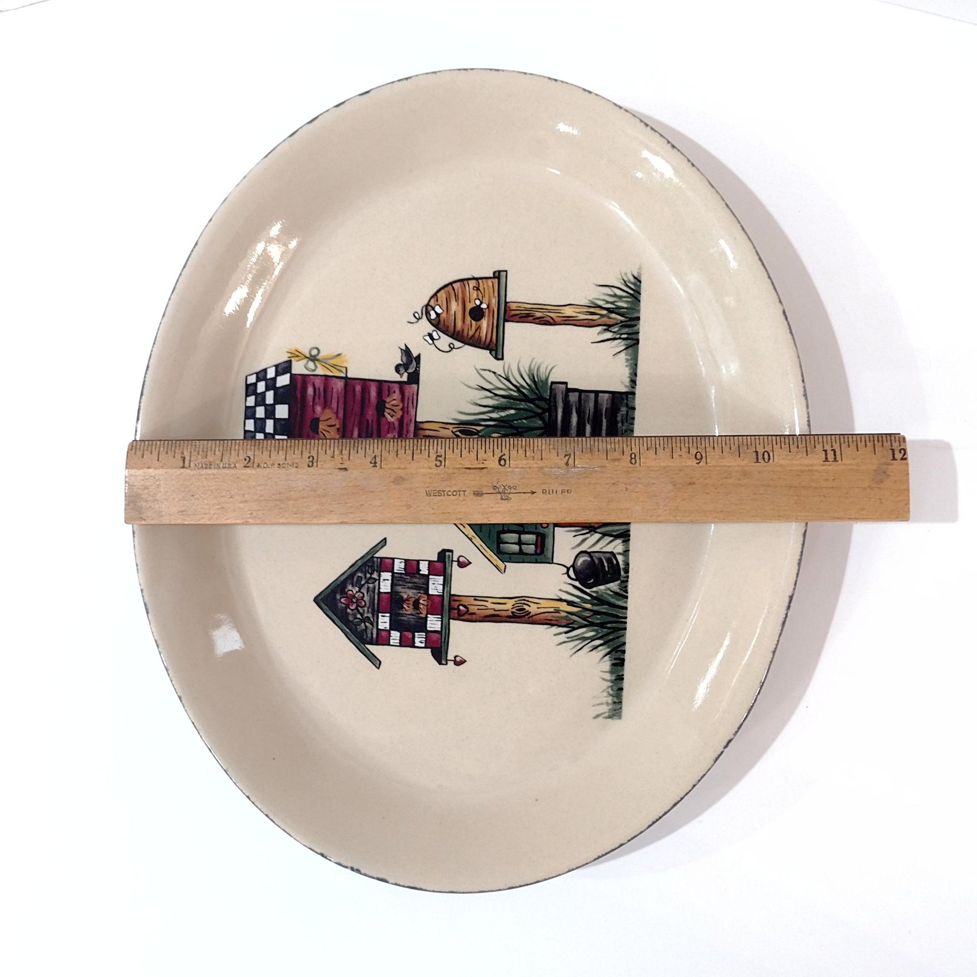 Vintage Home and Garden Party Birdhouse Series Large Oval Ceramic Serving Platter, Bird Lover Servingware
