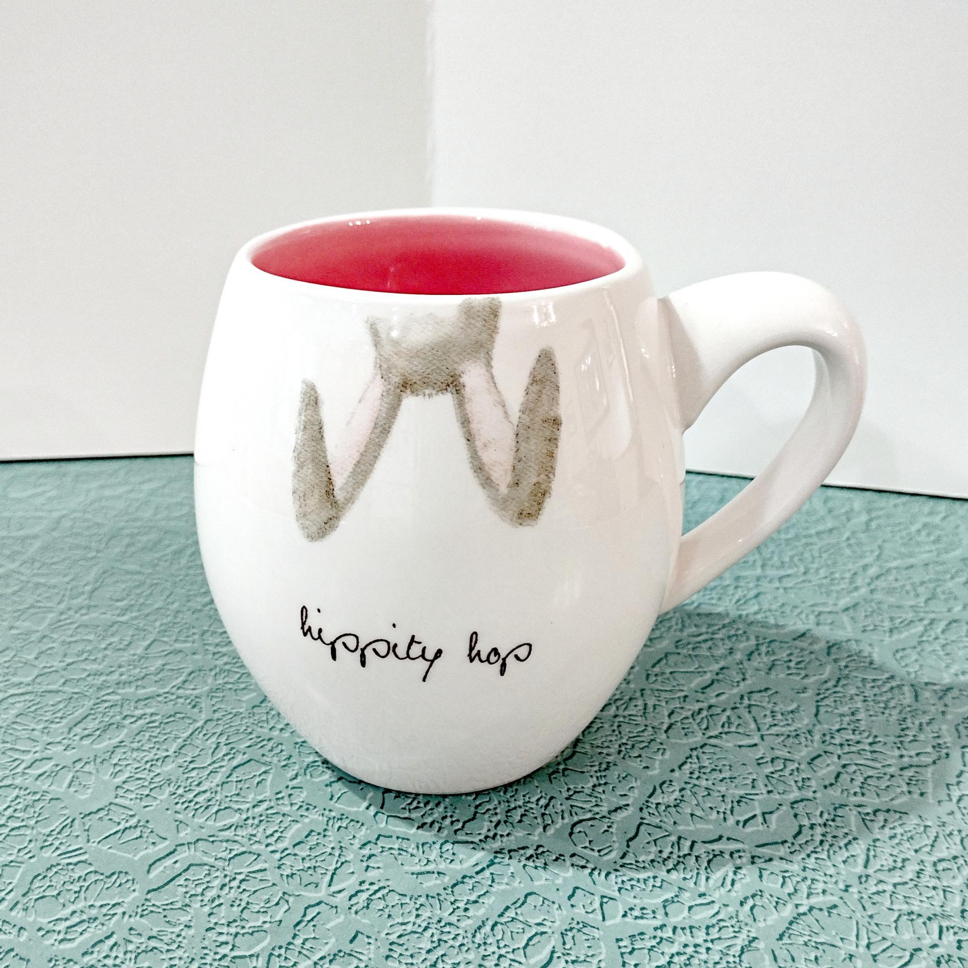 Vintage Rae Dunn Hippity Hop Bunny Ears Ceramic 20 Ounce Coffee Mug, Easter Gift