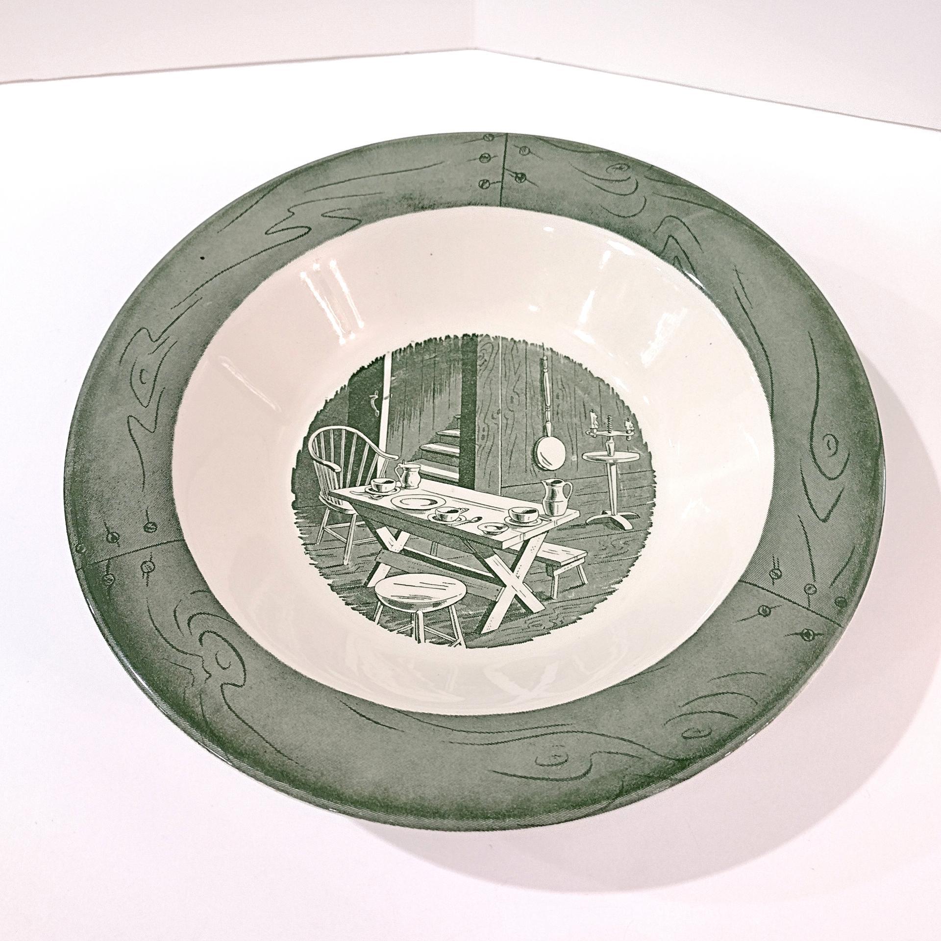 Set of 3 Vintage Royal Colonial Homestead Green Transferware Vegetable Serving Bowls, MCM Retro Americana China