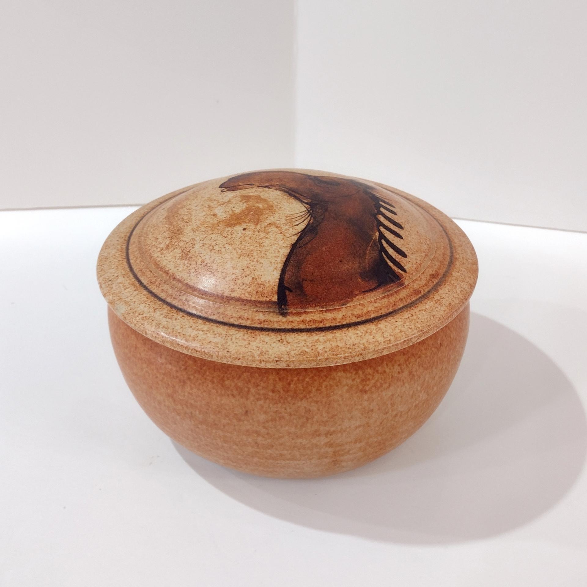 Vintage Ceramic Covered Bowl with Whimsical Camel Design, Janet Brome Animal Pottery