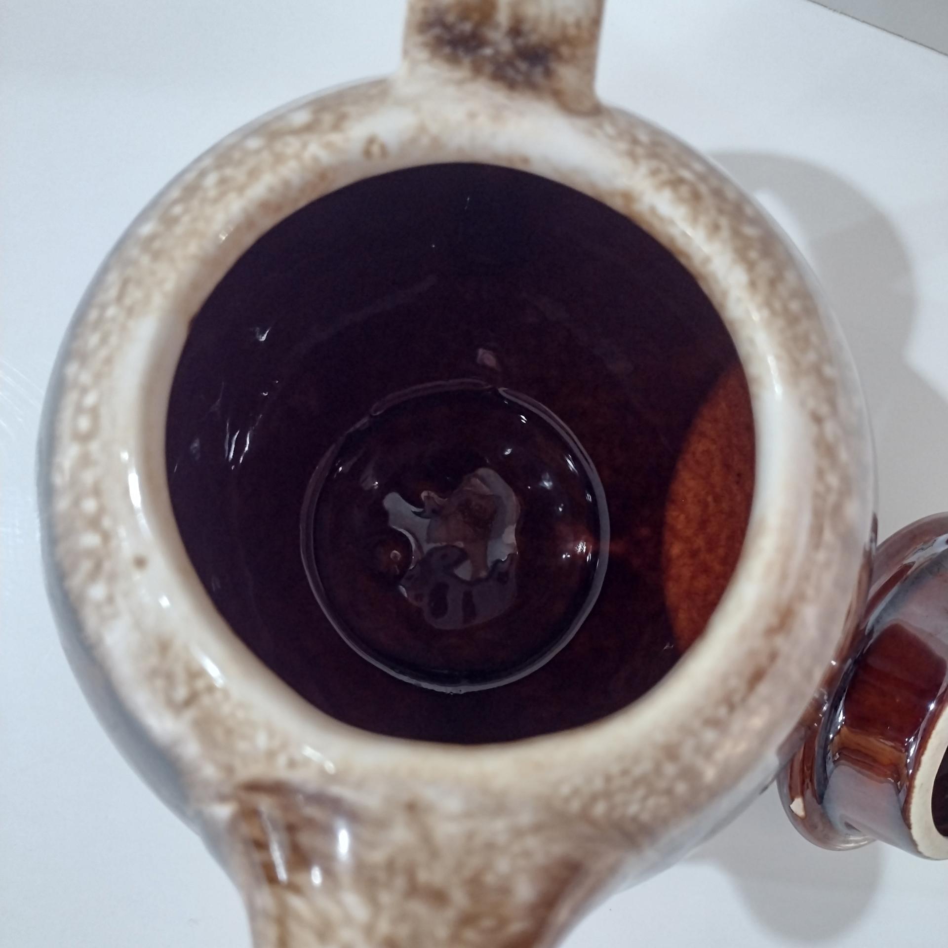 Vintage Hull Pottery Brown Drip Glaze Ceramic Teapot with Lid