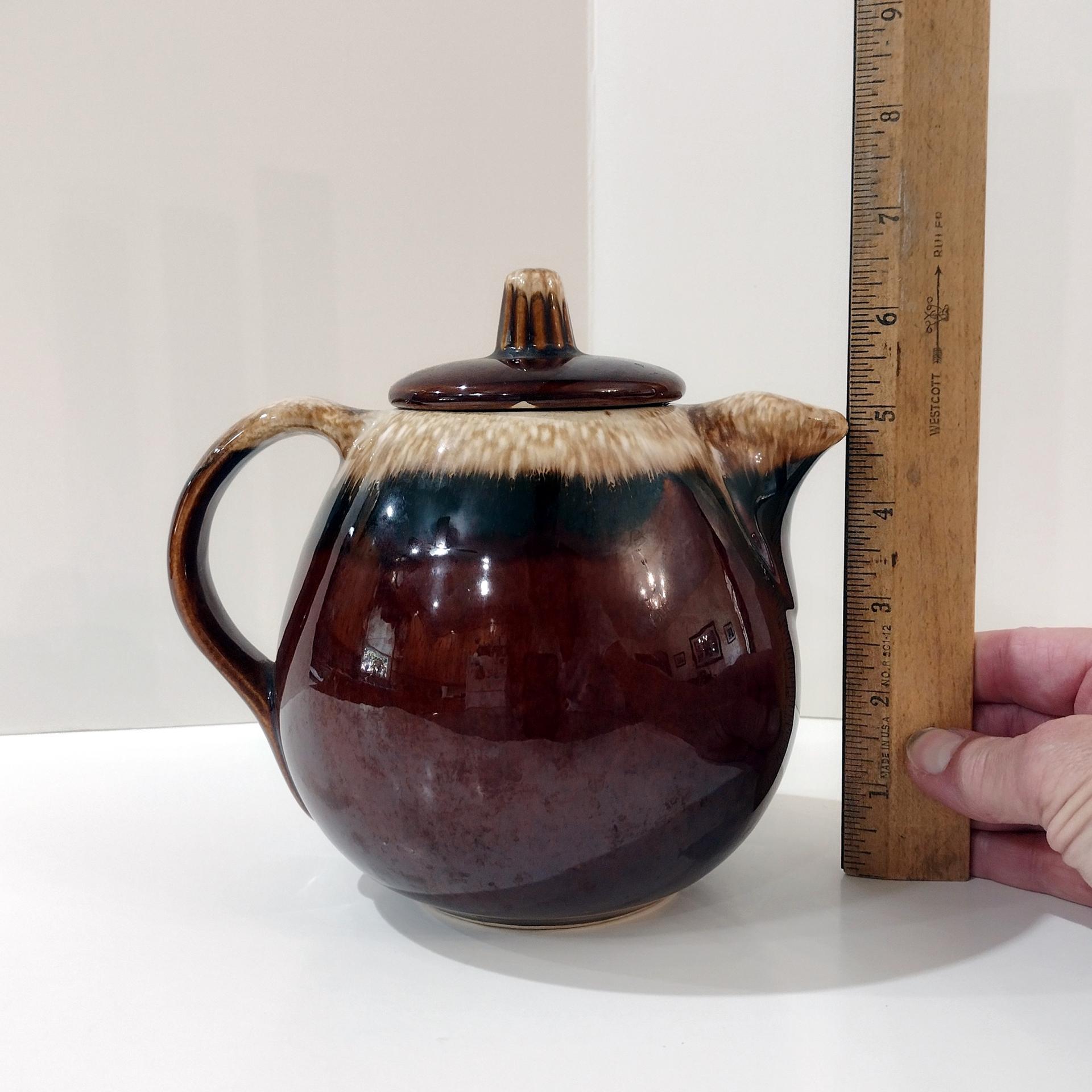 Vintage Hull Pottery Brown Drip Glaze Ceramic Teapot with Lid