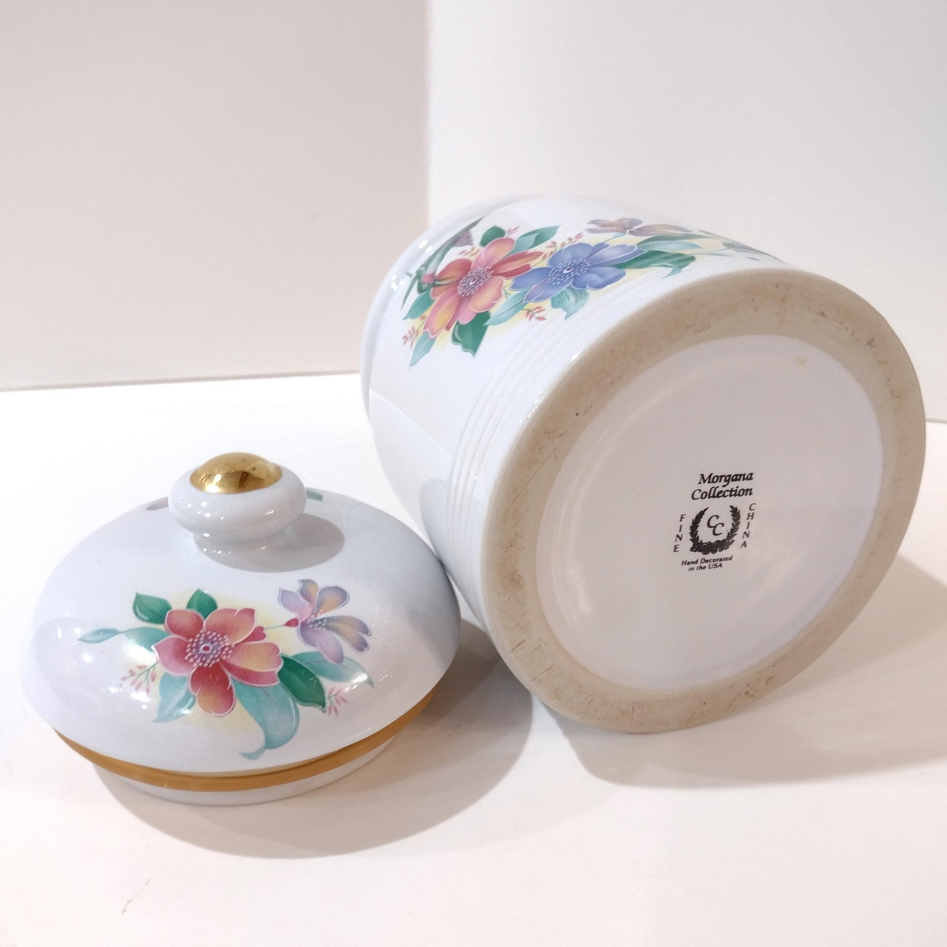 Vintage Hummingbird and Flowers Ceramic Canister Airtight Storage Jar Container, Morgana Collection Pink and Blue Floral Lidded Jar