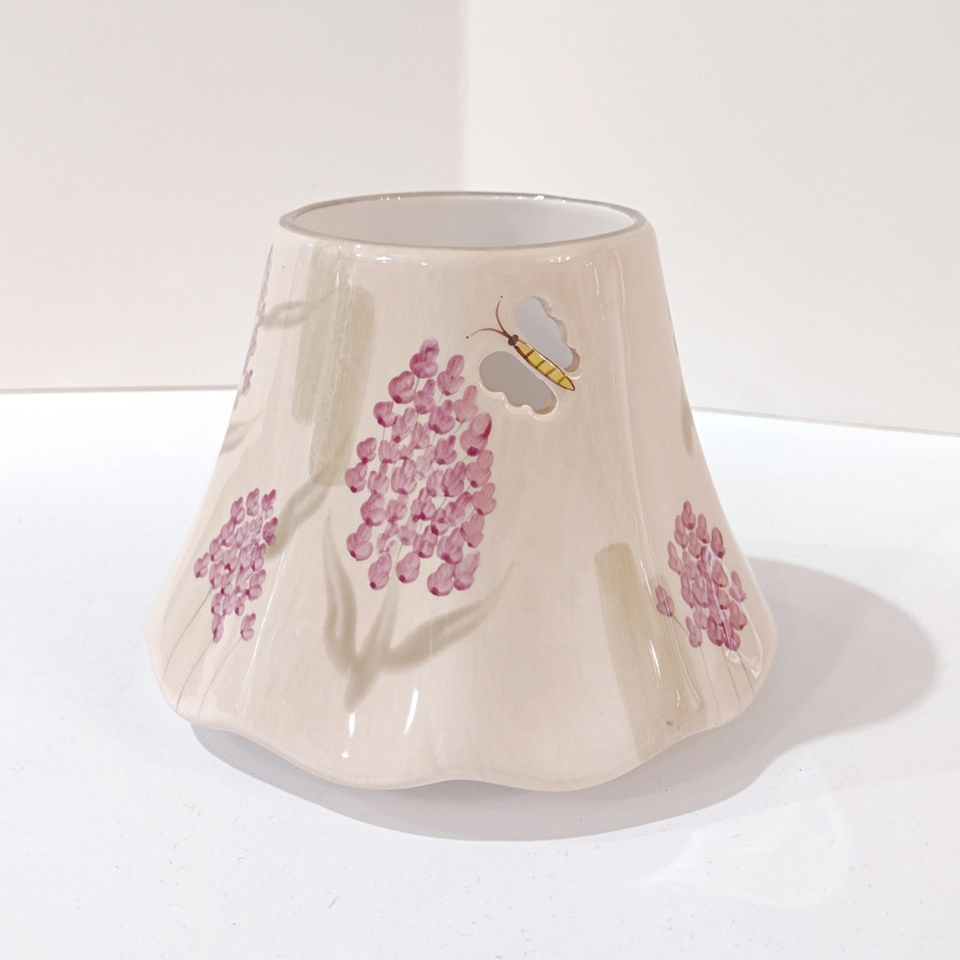 Vintage Home Interiors Purple Lilac and Bumble Bee Ceramic Candle Shade, Hyacinth Floral Candle Topper