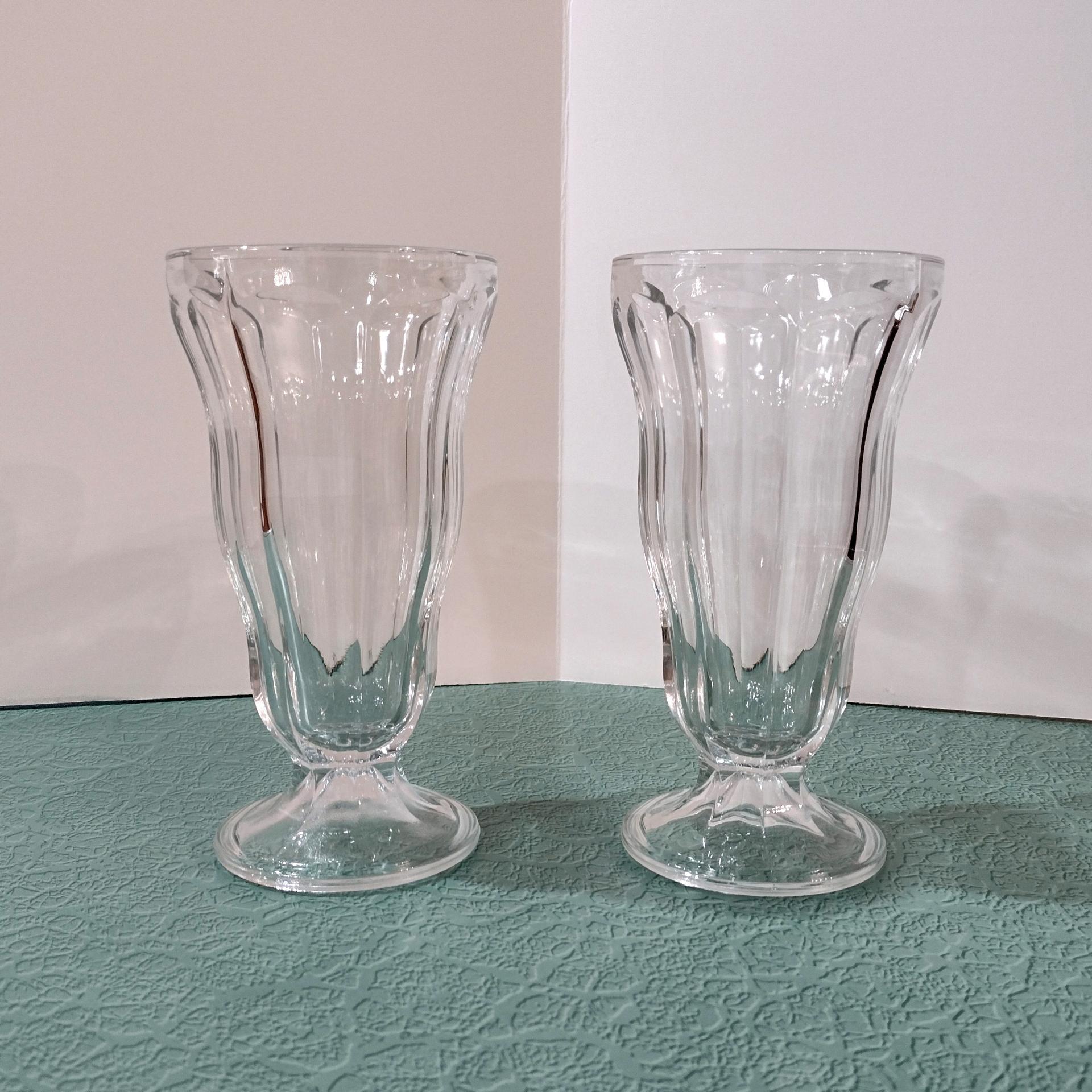 Vintage Anchor Hocking Fountainware Clear Footed Soda Tumblers,  Milkshake Ice Cream Sundae Glasses, Set of Two