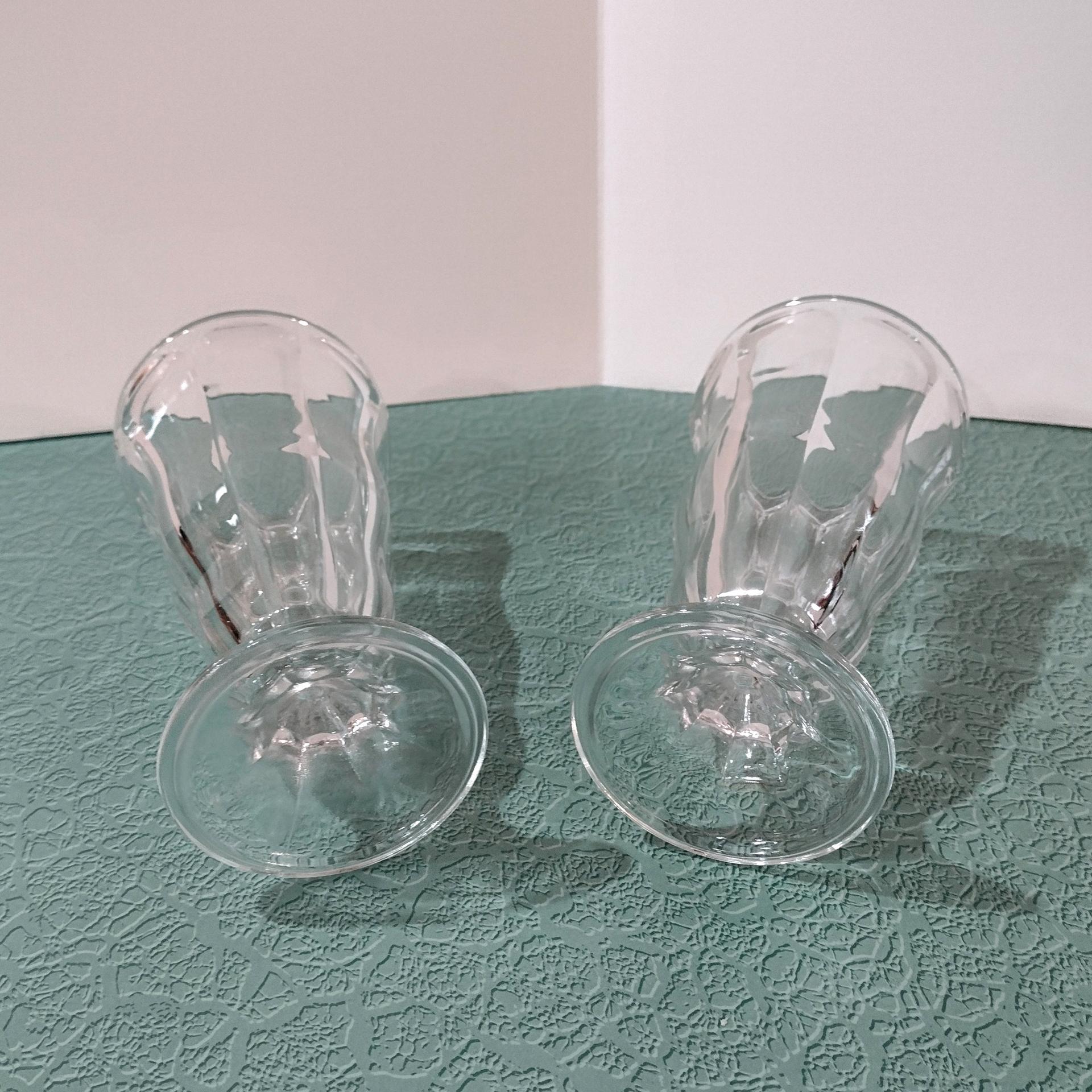 Vintage Anchor Hocking Fountainware Clear Footed Soda Tumblers,  Milkshake Ice Cream Sundae Glasses, Set of Two