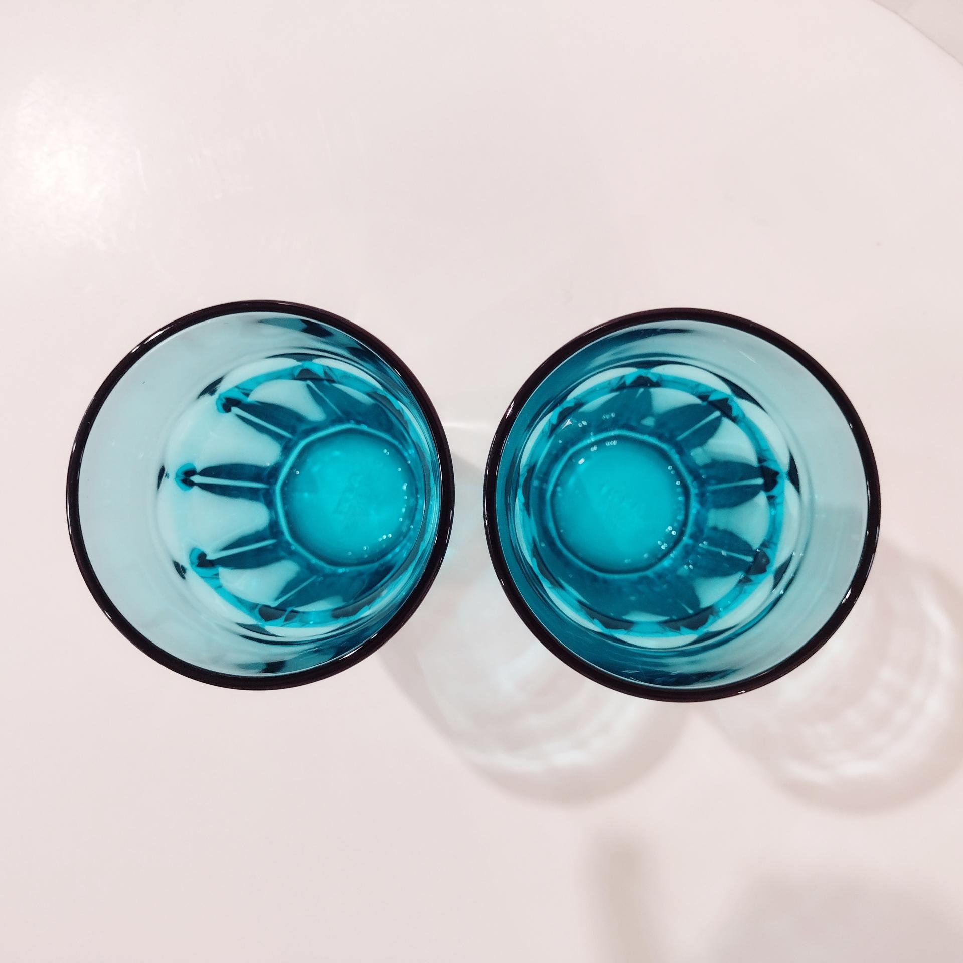 Vintage Ikea Pokal Teal Blue 14 Ounce Glasses Tumblers, Set of Two