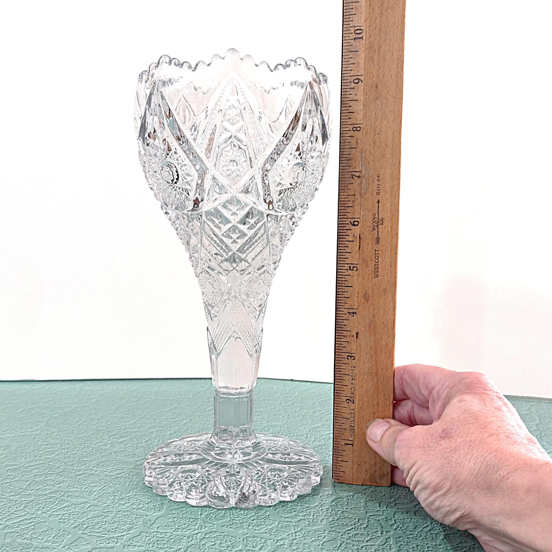 Vintage Imperial NuCut 404 Thunderbolt Nine Inch Clear Glass Bouquet Vase, Imperial Glass Collectors Crystal Series Vase