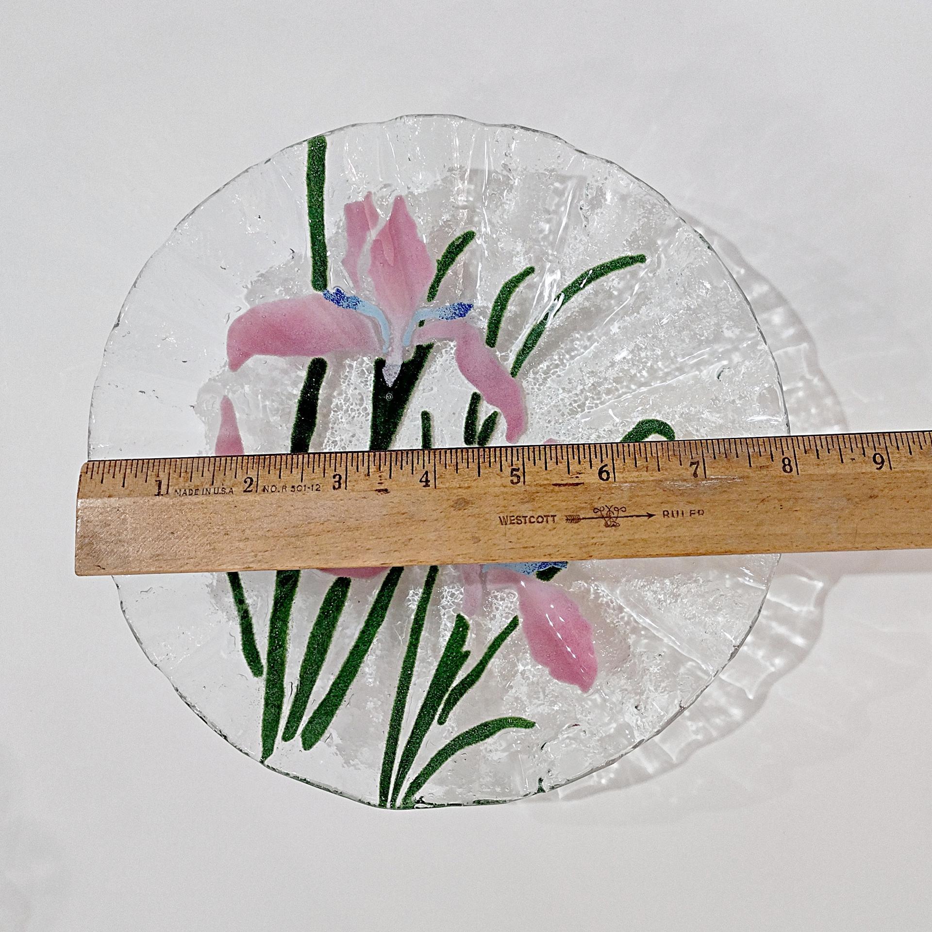 Vintage Sydenstricker Fused Glass Ruffled Floral Iris Bowls, Set of Two, Pink and White Iris Bowls