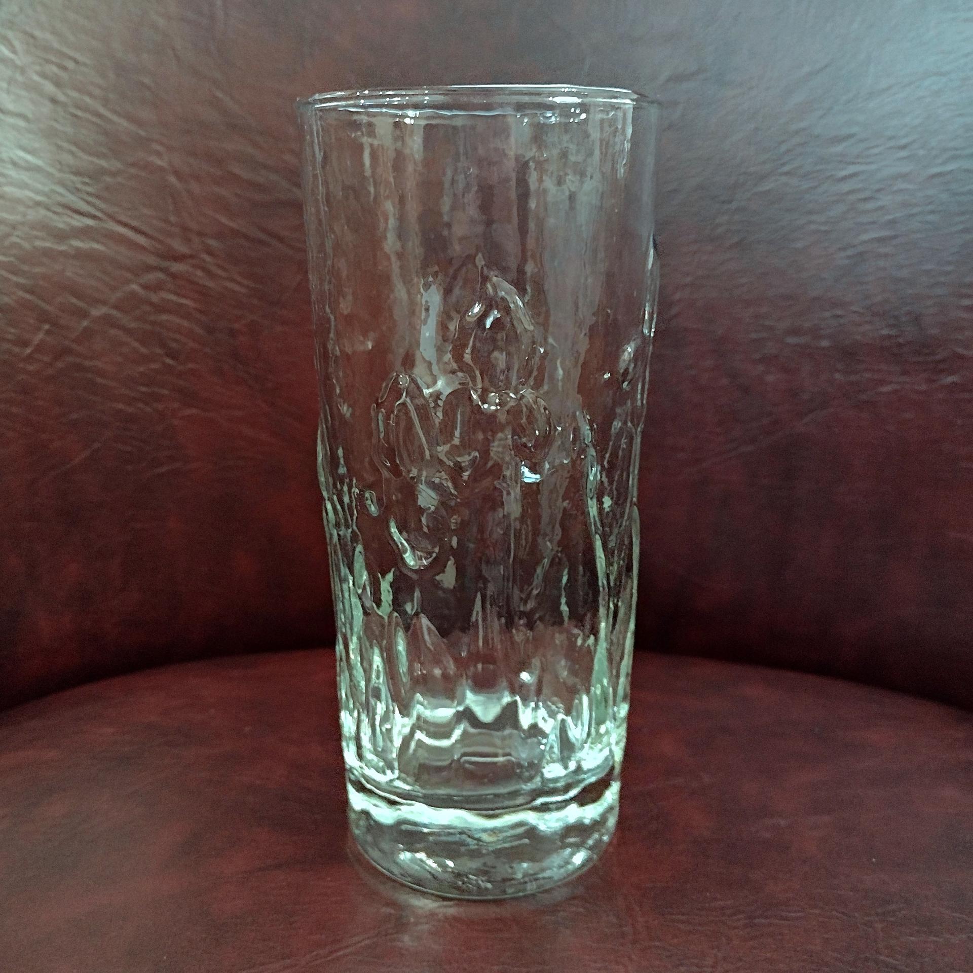 Vintage Libbey Iris Clear Pressed Glass Flat Tumbler Drinking Glass, Floral Pressed Highball Glass