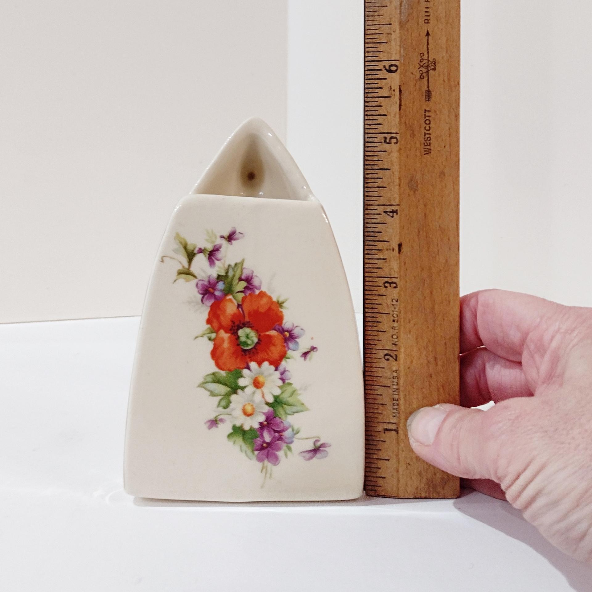 Vintage Ceramic Iron Shaped Floral Pocket Vase, Hand-Painted Bud Vase