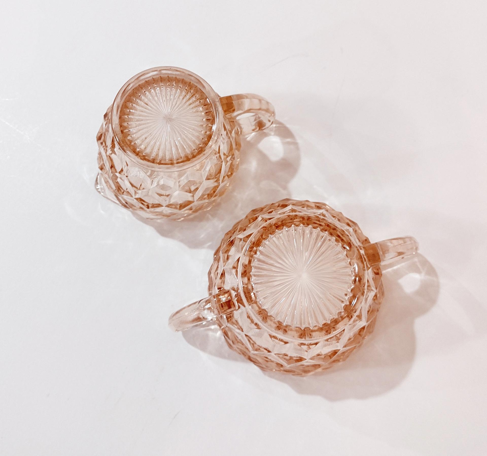 Vintage Jeanette Cube Pink Sugar and Creamer Set, Pink Depression Glass