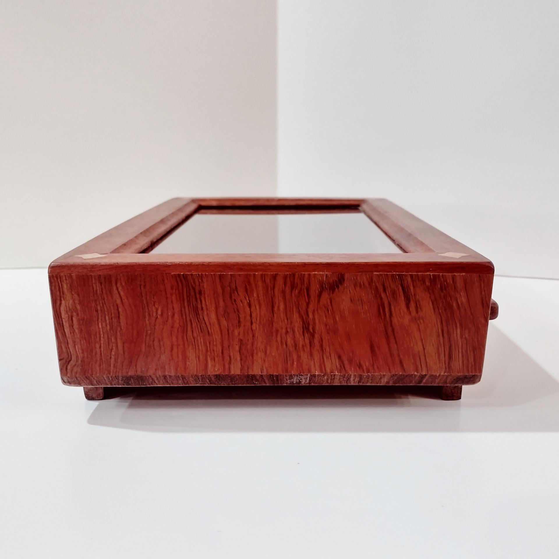 Vintage Hand Crafted Wooden Jewelry or Collection Display Box with Drawer Tray and Glass Top Window, Collectors Display Case