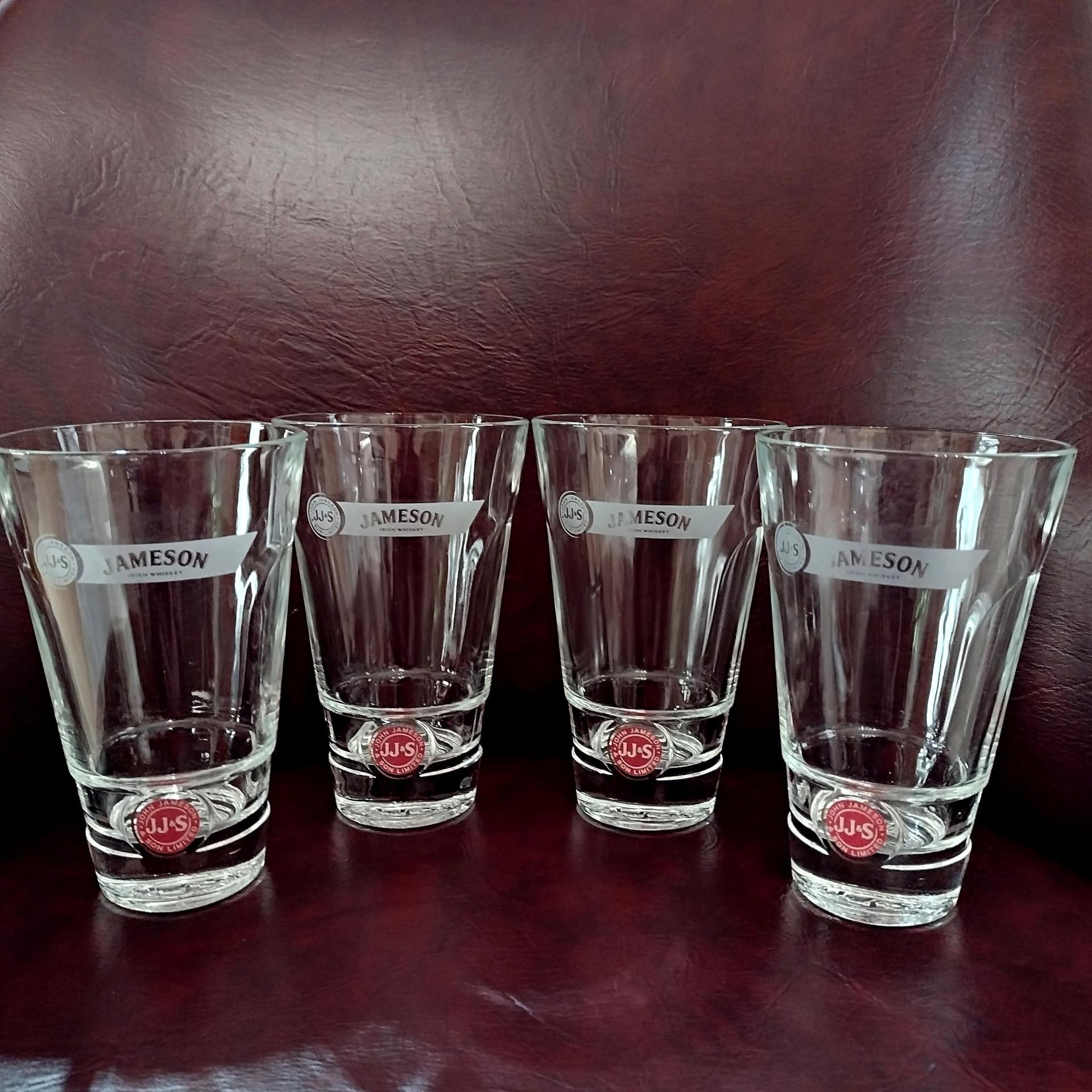Vintage John Jameson and Son Irish Whiskey Tall Glasses, Set of 4, JJ & S Limited Edition Logo Glasses