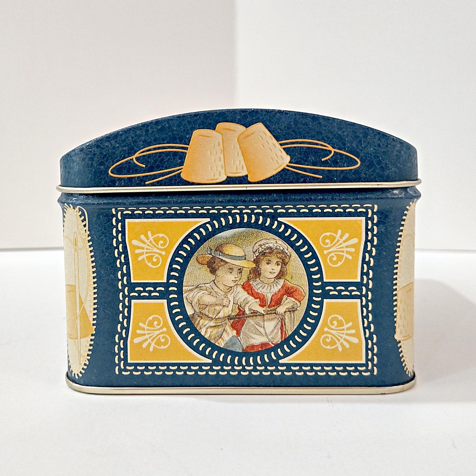 Vintage J & P Coats Thread Hinged Lid Tin Box, Decorative Metal Storage Container