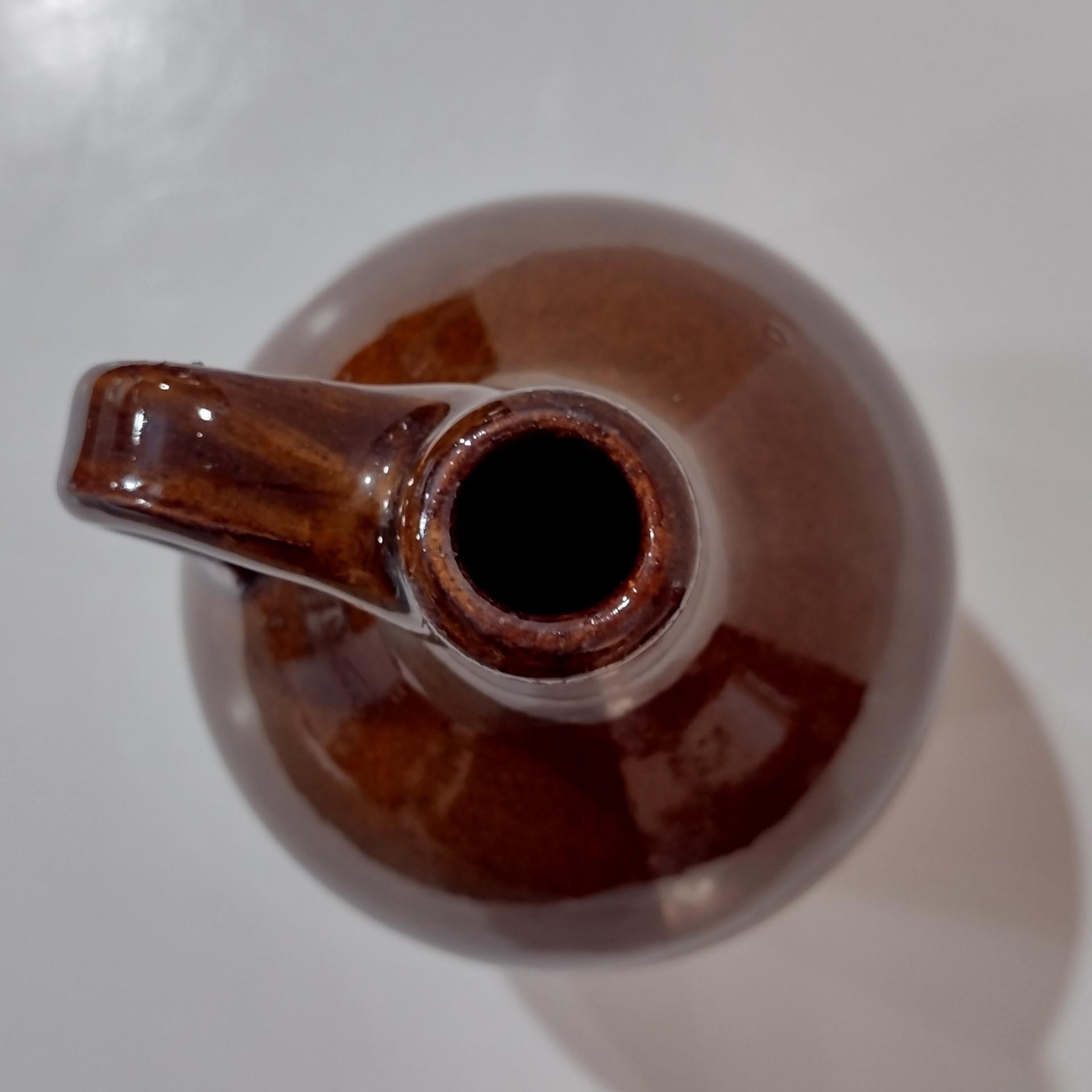 Antique Ceramic Brown Glazed Jug, Vintage Brown Jug with Handle, Rustic Ceramic Vase