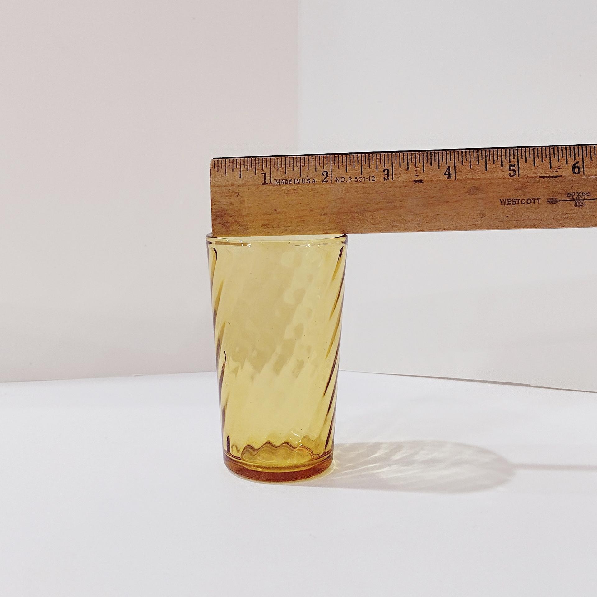Vintage Amber Swirl Juice Glasses, Set of Six, 6 Ounce Drinking Glasses