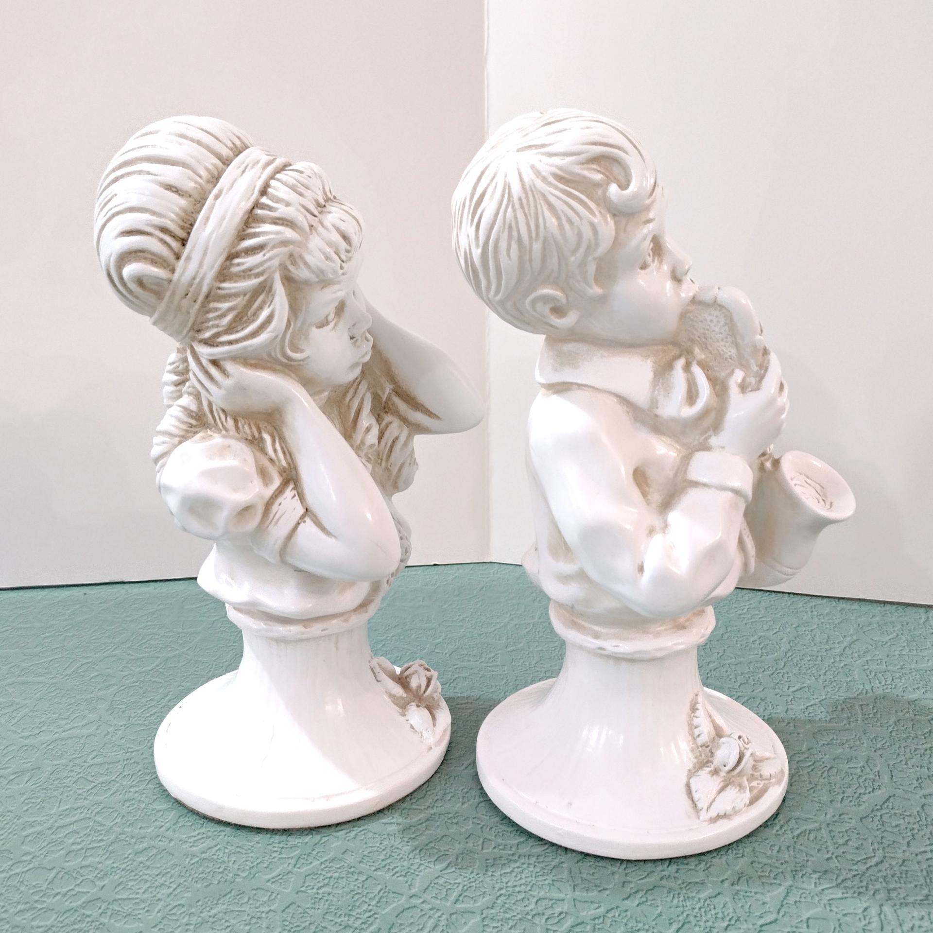 Vintage Vaugh Kendrick Music to My Ears Statue Set of 2, Saxophone Player and Girl Holding Ears Figurines
