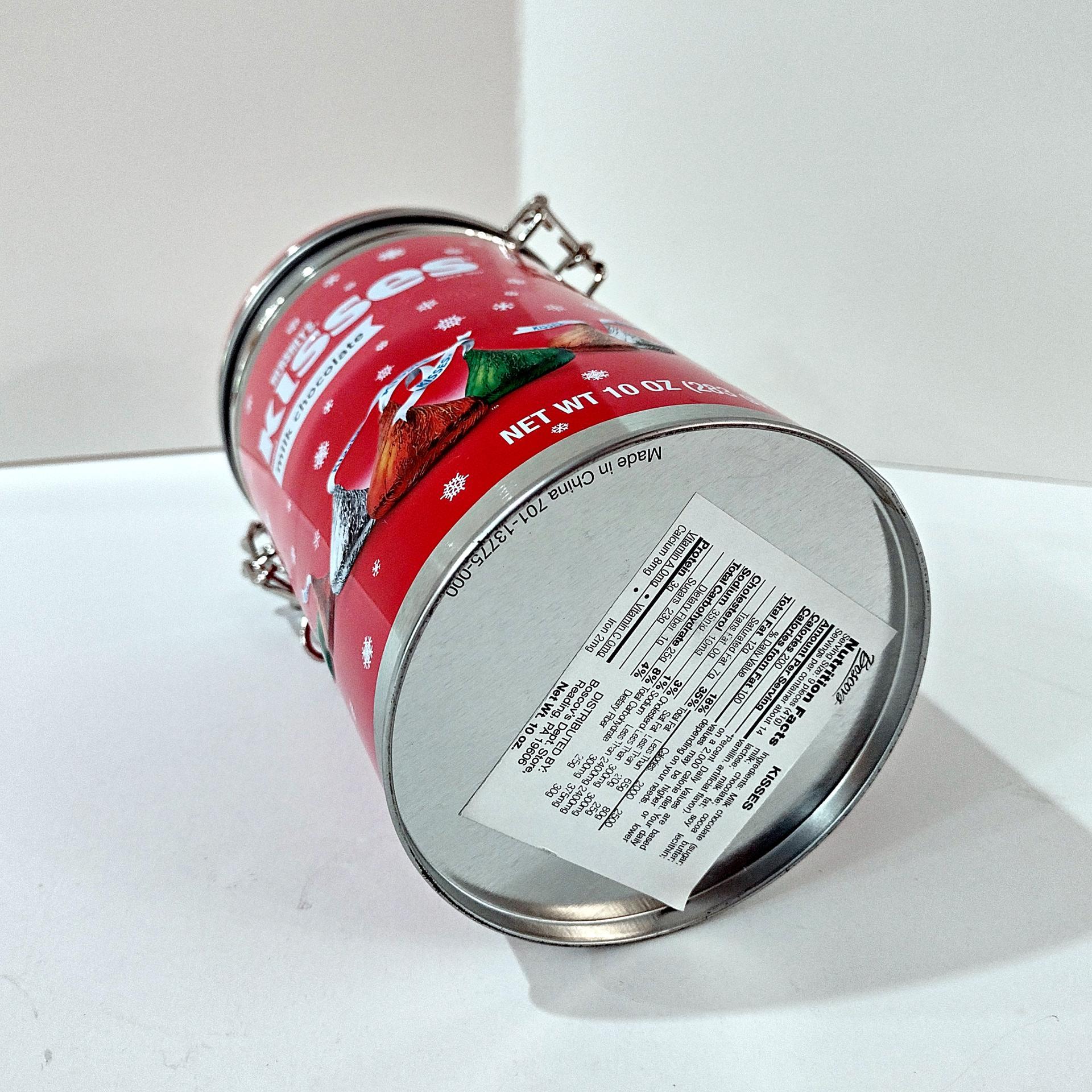 Vintage Hershey Kisses Holiday Cylinder Tin with Clamp Airtight Lid