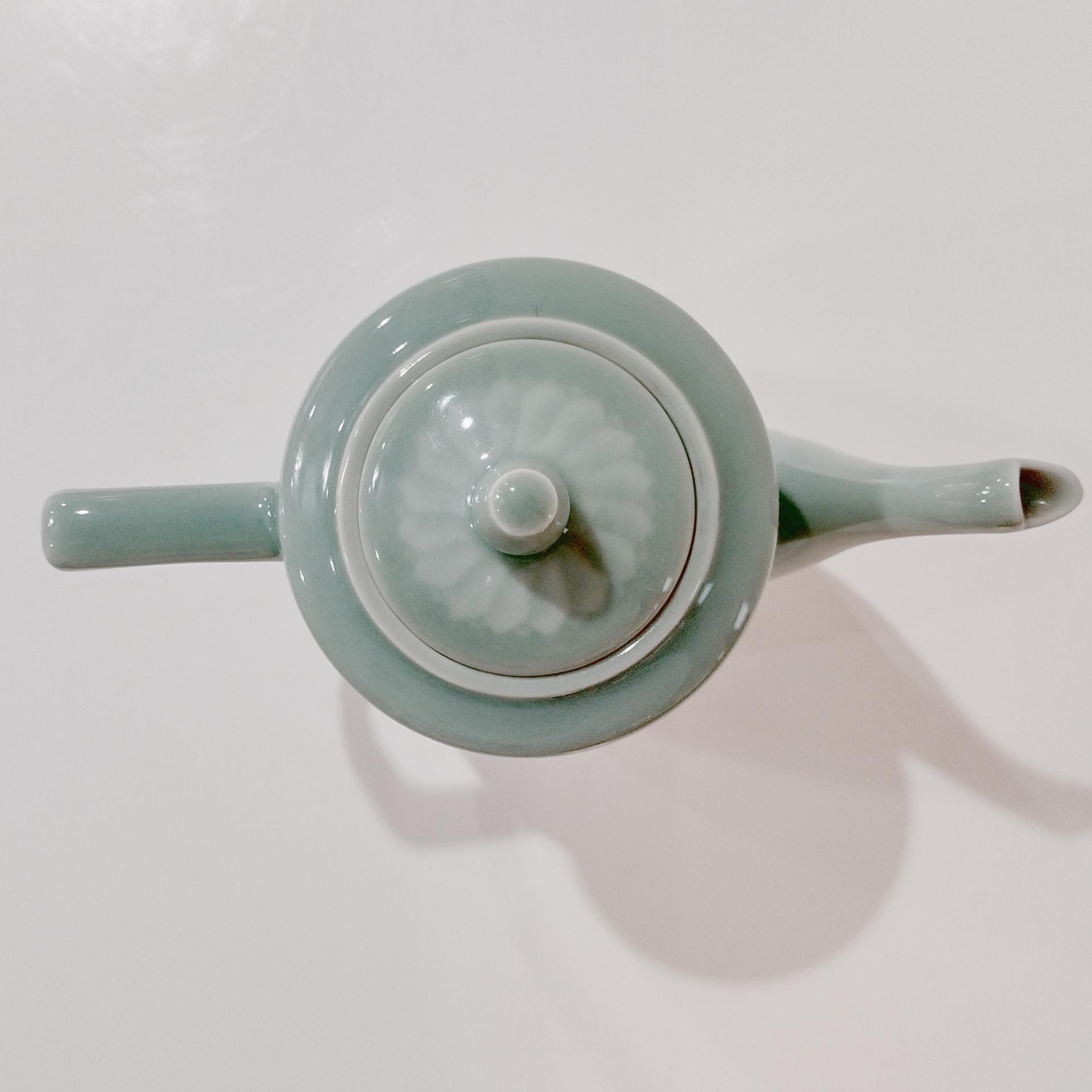 Vintage Longquan Celadon Goldfish Koi Green Teapot with Lid, Chinese Tea Pot