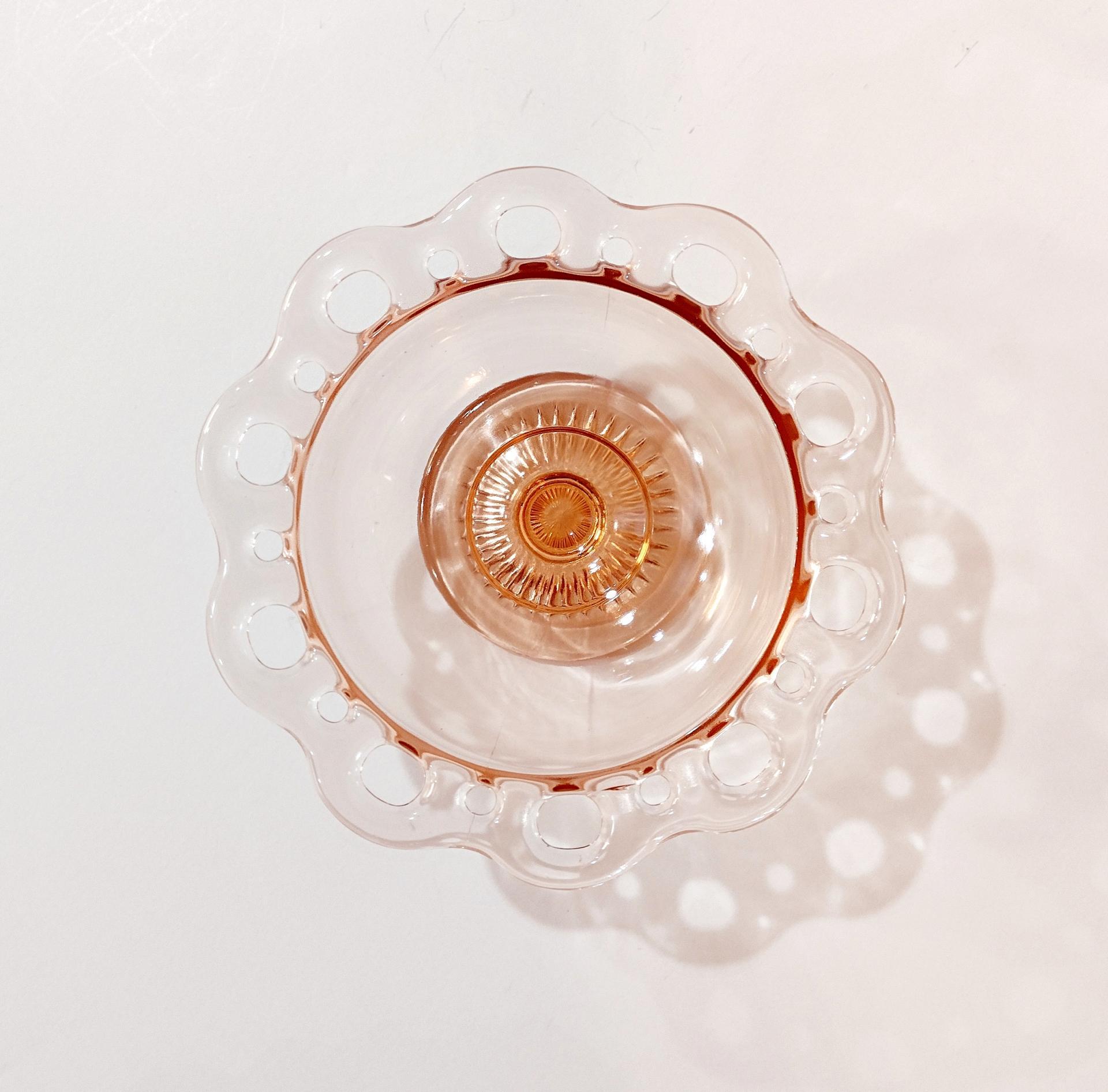 Vintage Anchor Hocking Old Colony Lace Edge Pink Glass Compote, 1930's Pink Depression Glass Footed Bowl