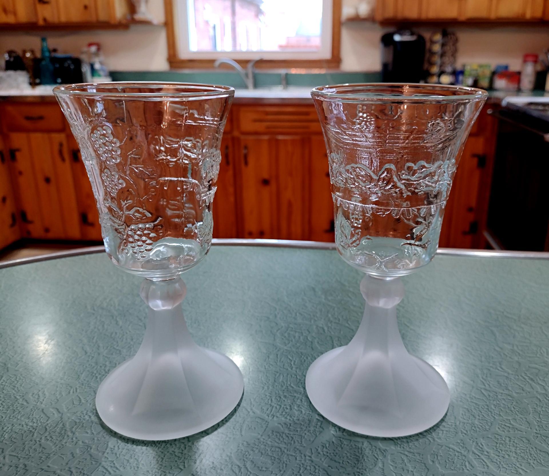 Set of Two Vintage Last Supper Goblets, Indiana Glass Tiara, Votive Holder