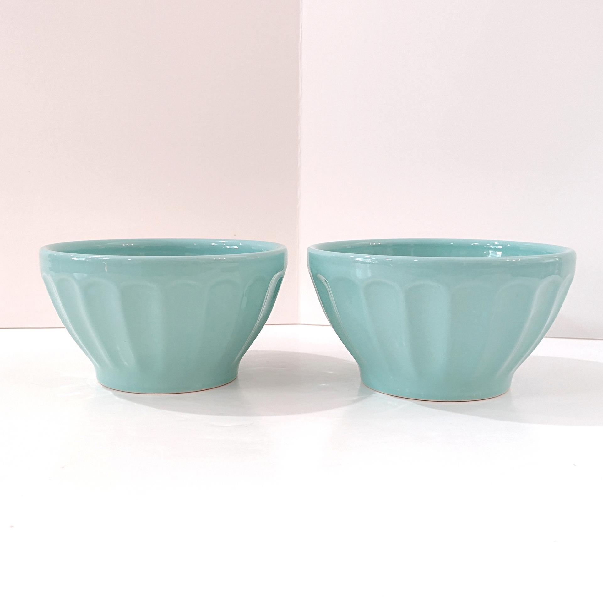 Vintage Anthropologie Seafoam Green Latte Bowls, Set of Two, Ceramic Cereal Soup Noodle Bowls