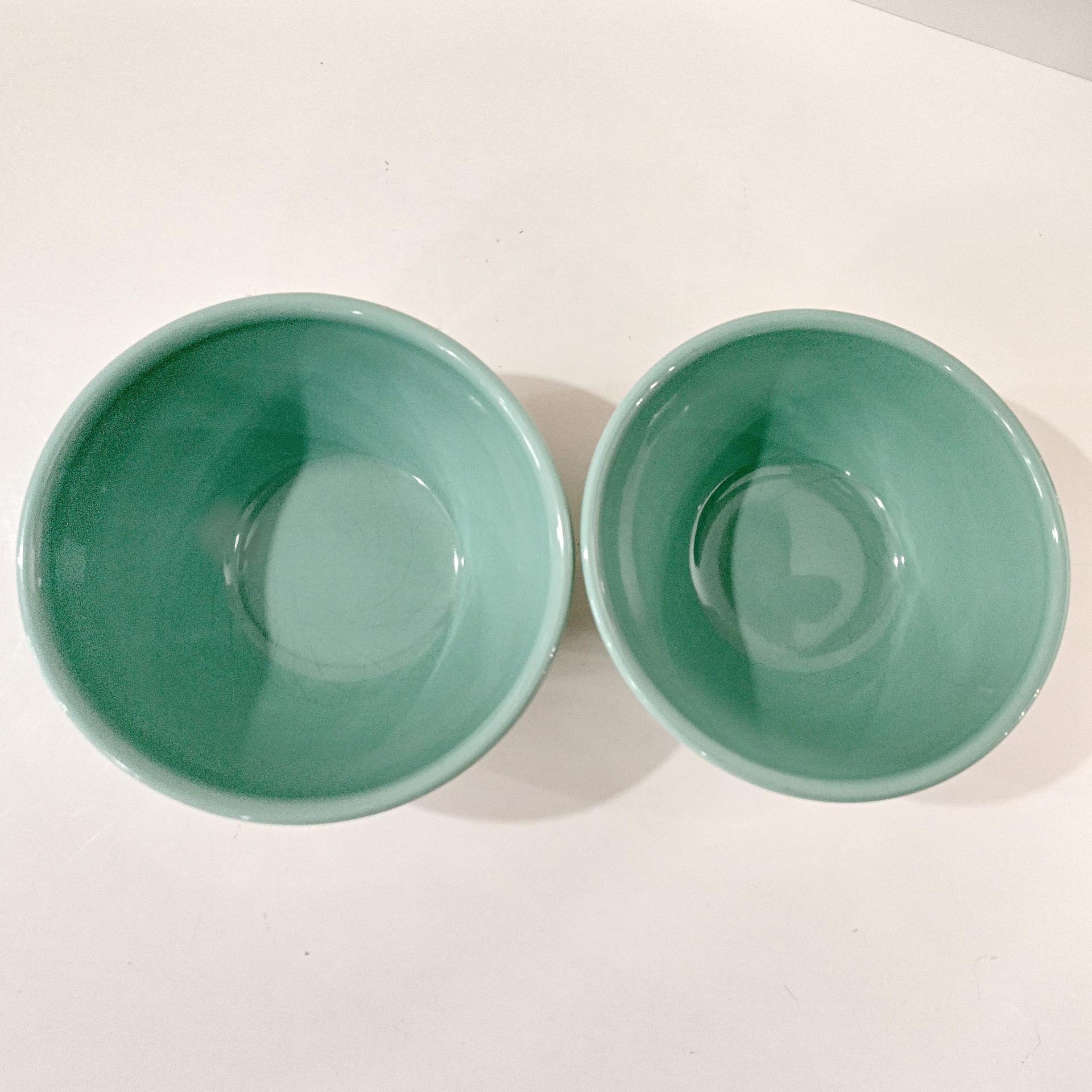Vintage Anthropologie Seafoam Green Latte Bowls, Set of Two, Ceramic Cereal Soup Noodle Bowls