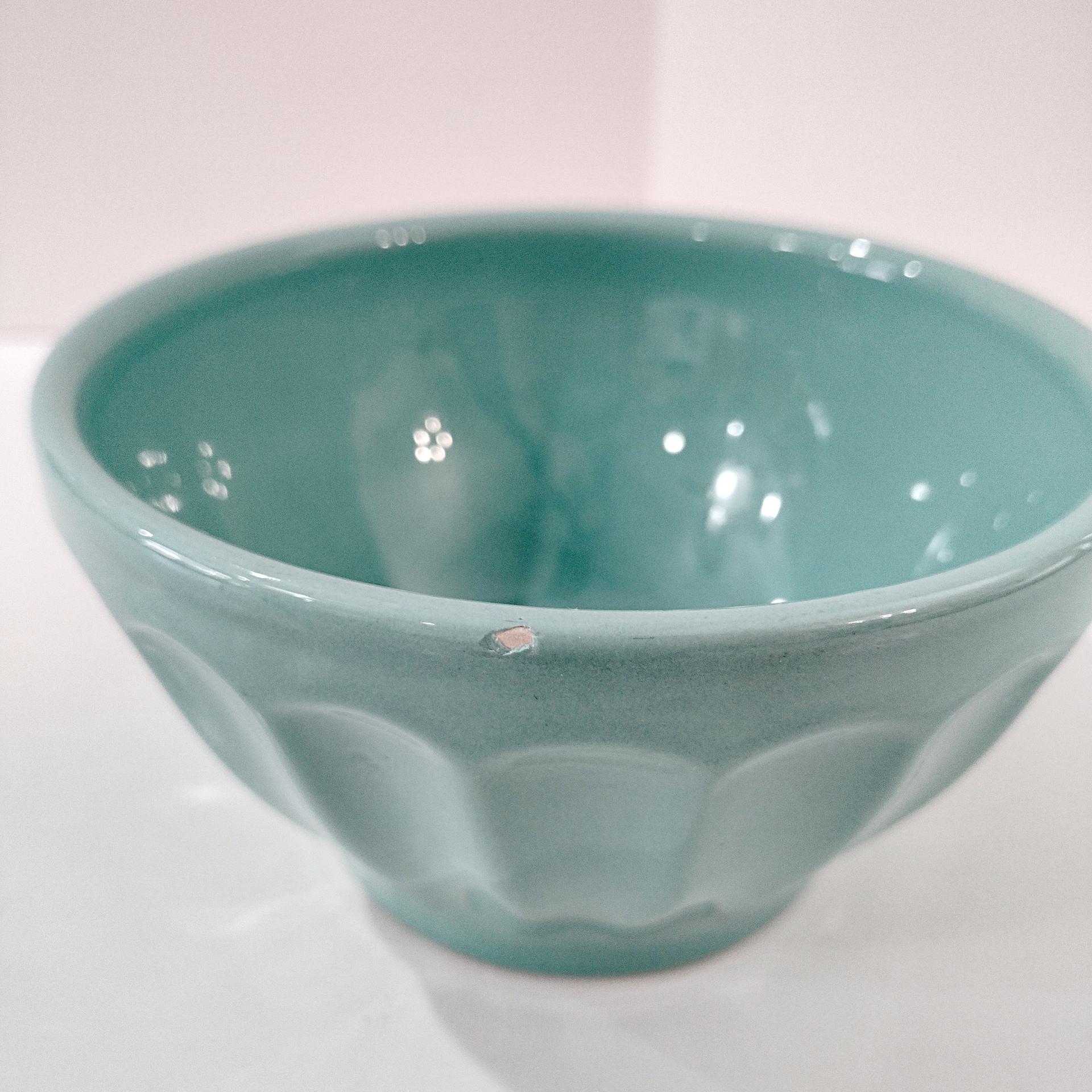 Vintage Anthropologie Seafoam Green Latte Bowls, Set of Two, Ceramic Cereal Soup Noodle Bowls
